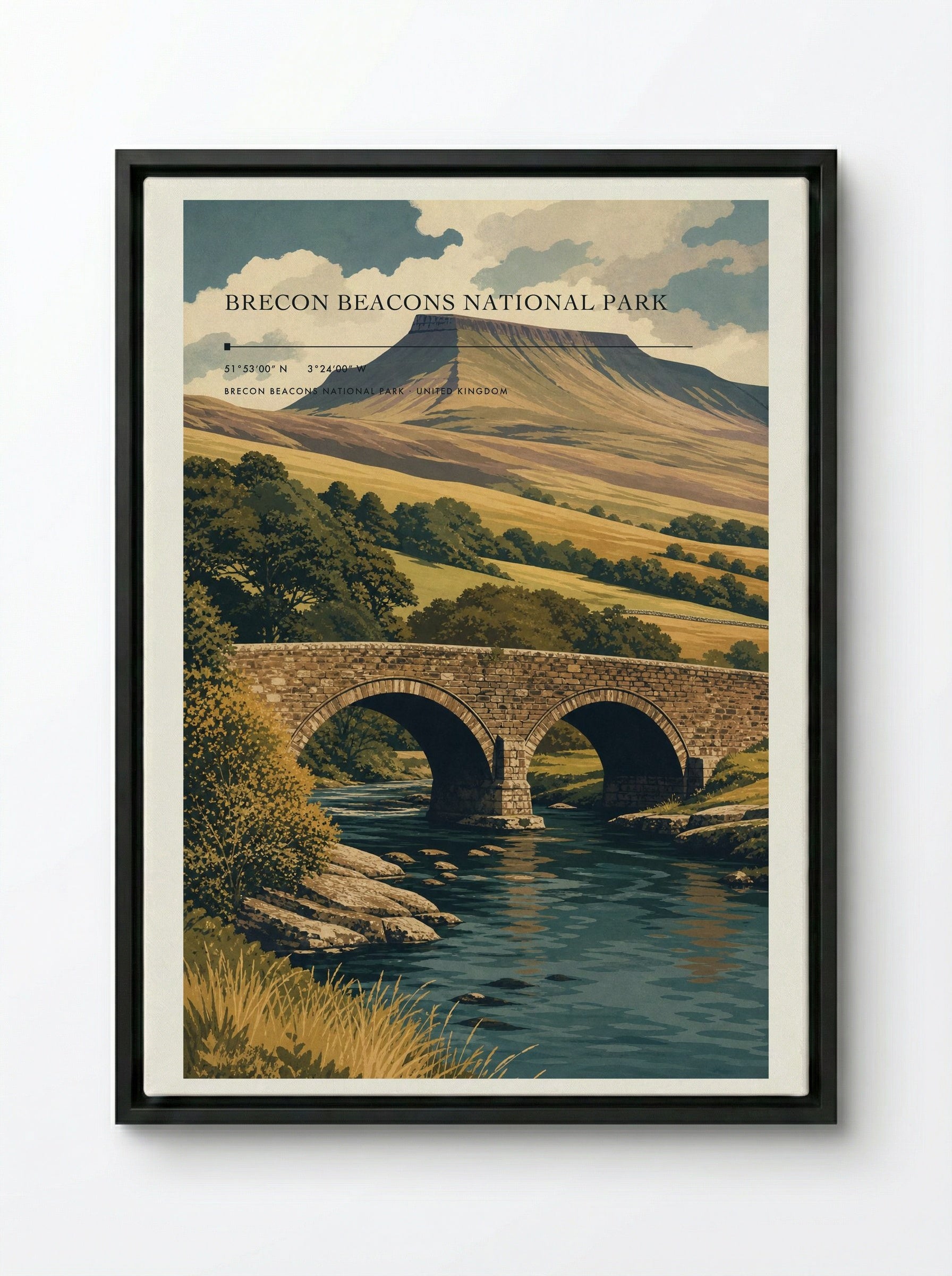 Brecon Beacons National Park United Kingdom Travel Poster - Framed Canvas Black