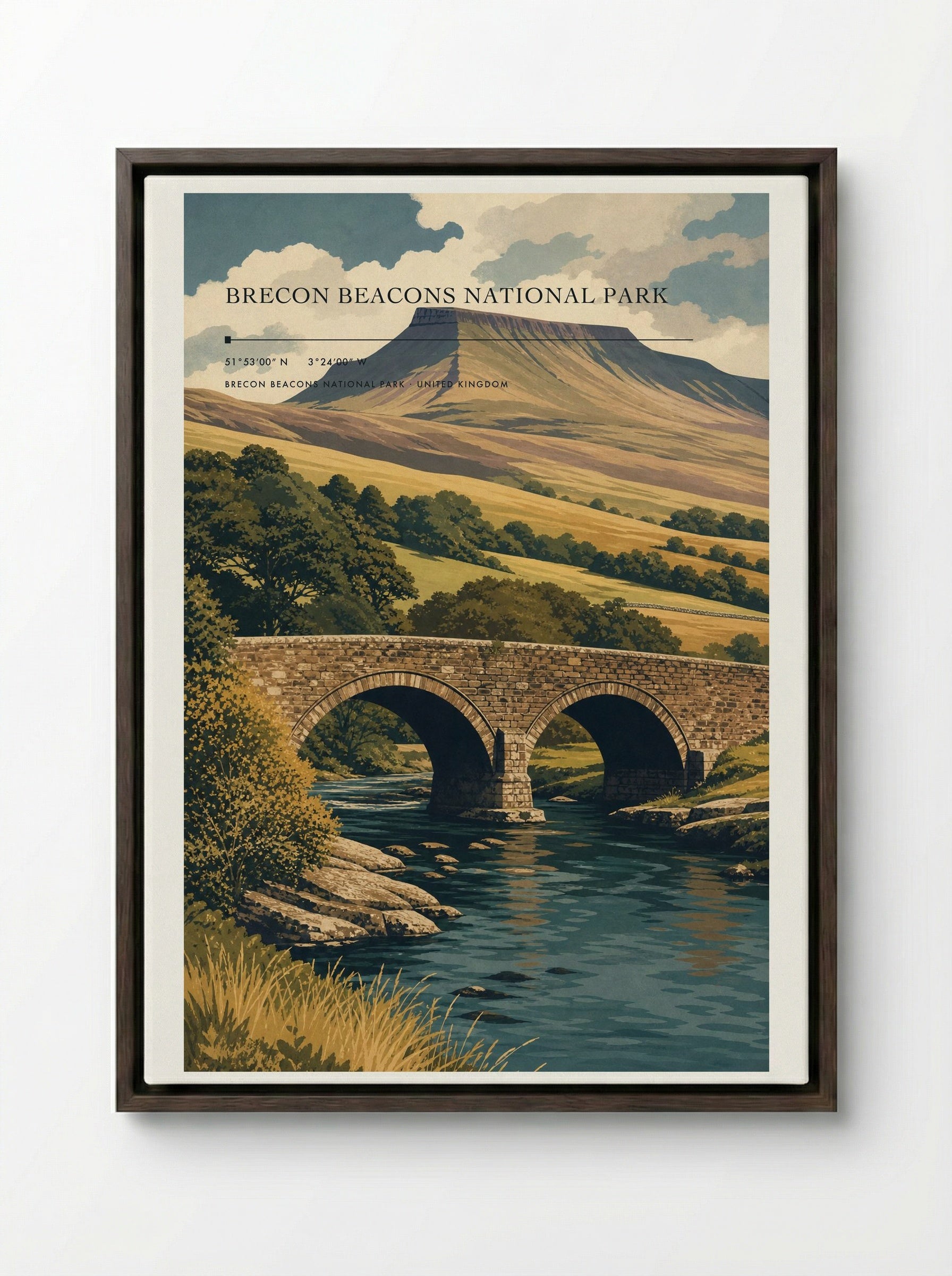 Brecon Beacons National Park United Kingdom Travel Poster - Framed Canvas Dark Wood