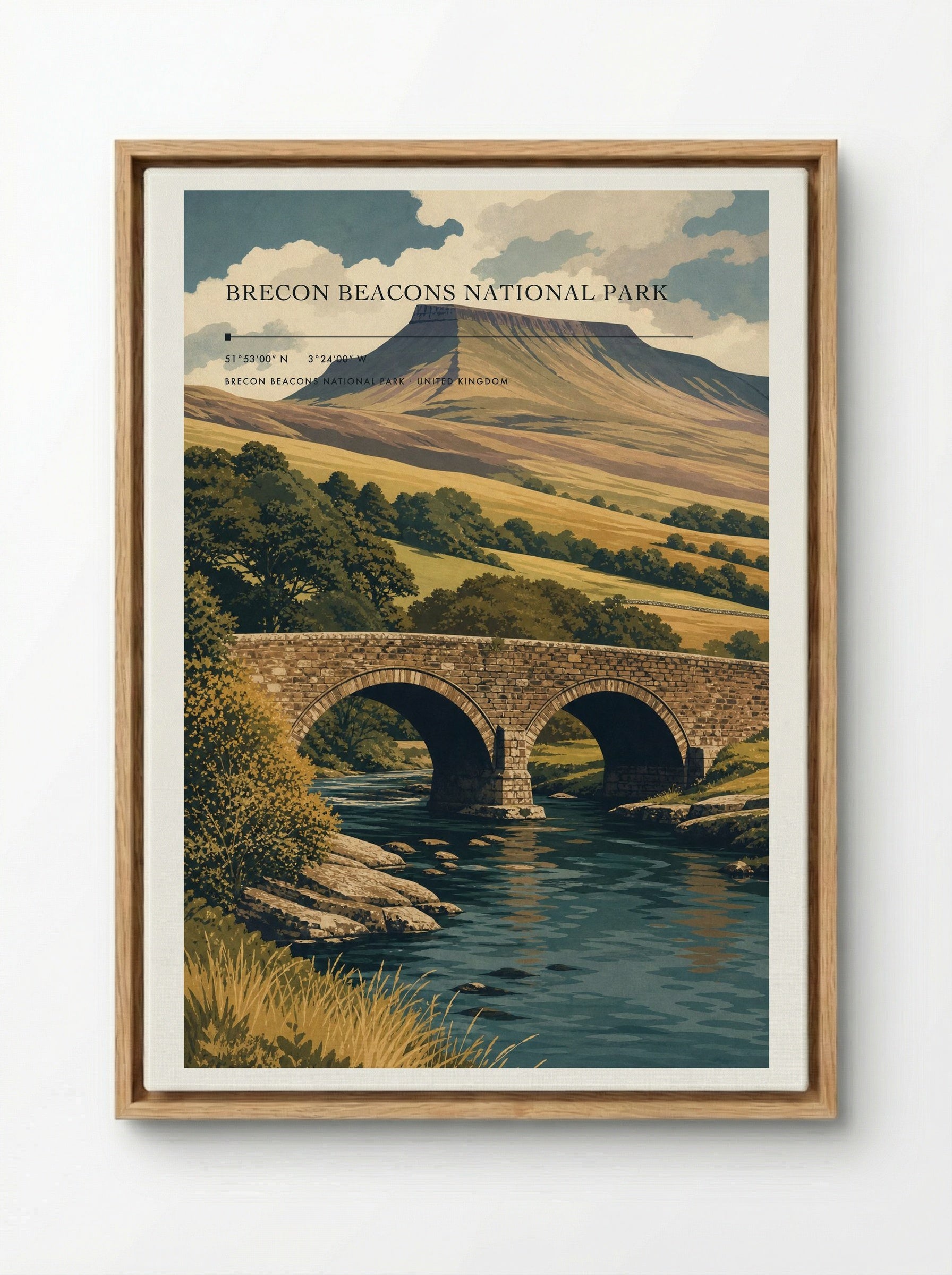Brecon Beacons National Park United Kingdom Travel Poster - Framed Canvas Wood