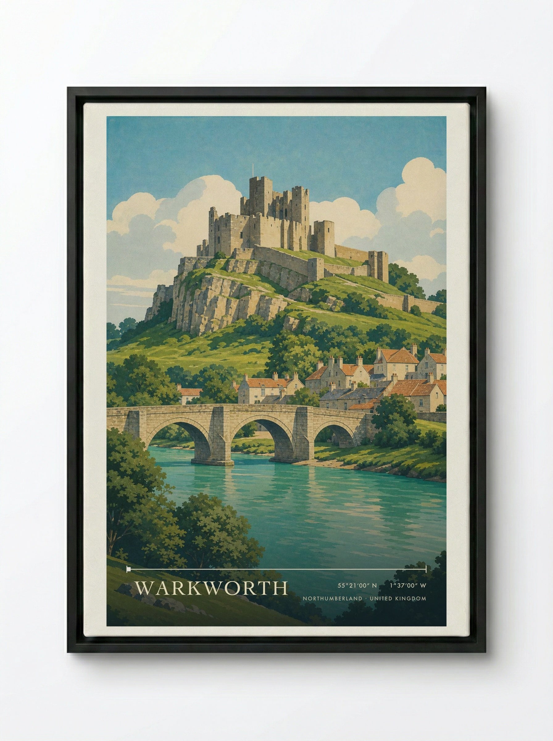Warkworth Northumberland United Kingdom Travel Poster - Framed Canvas Black