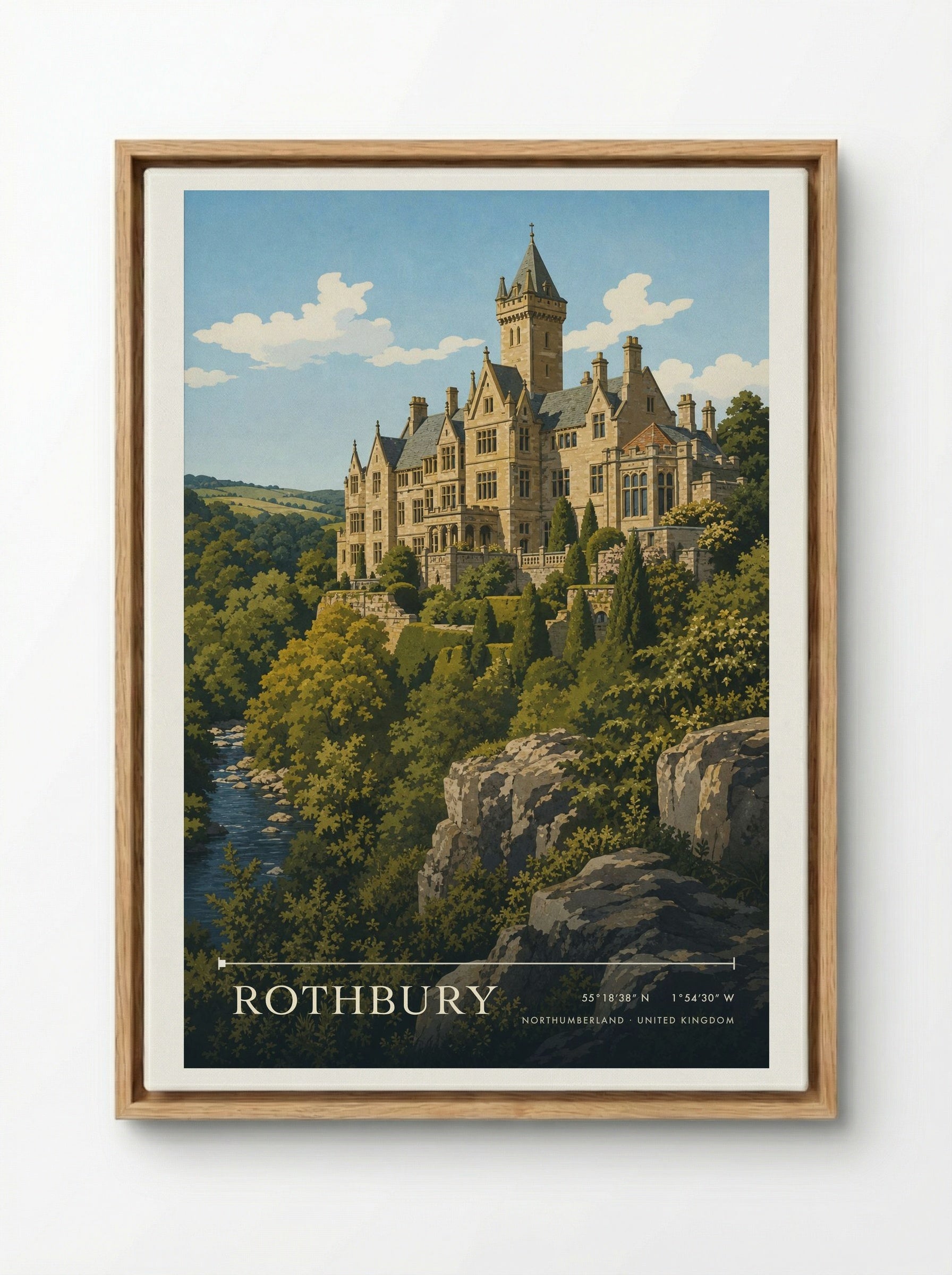 Rothbury Northumberland United Kingdom Travel Poster - Framed Canvas Wood