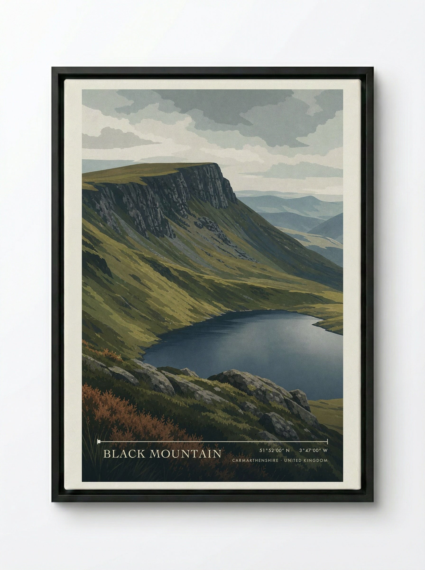 Black Mountain Carmarthenshire United Kingdom Travel Poster - Framed Canvas Black