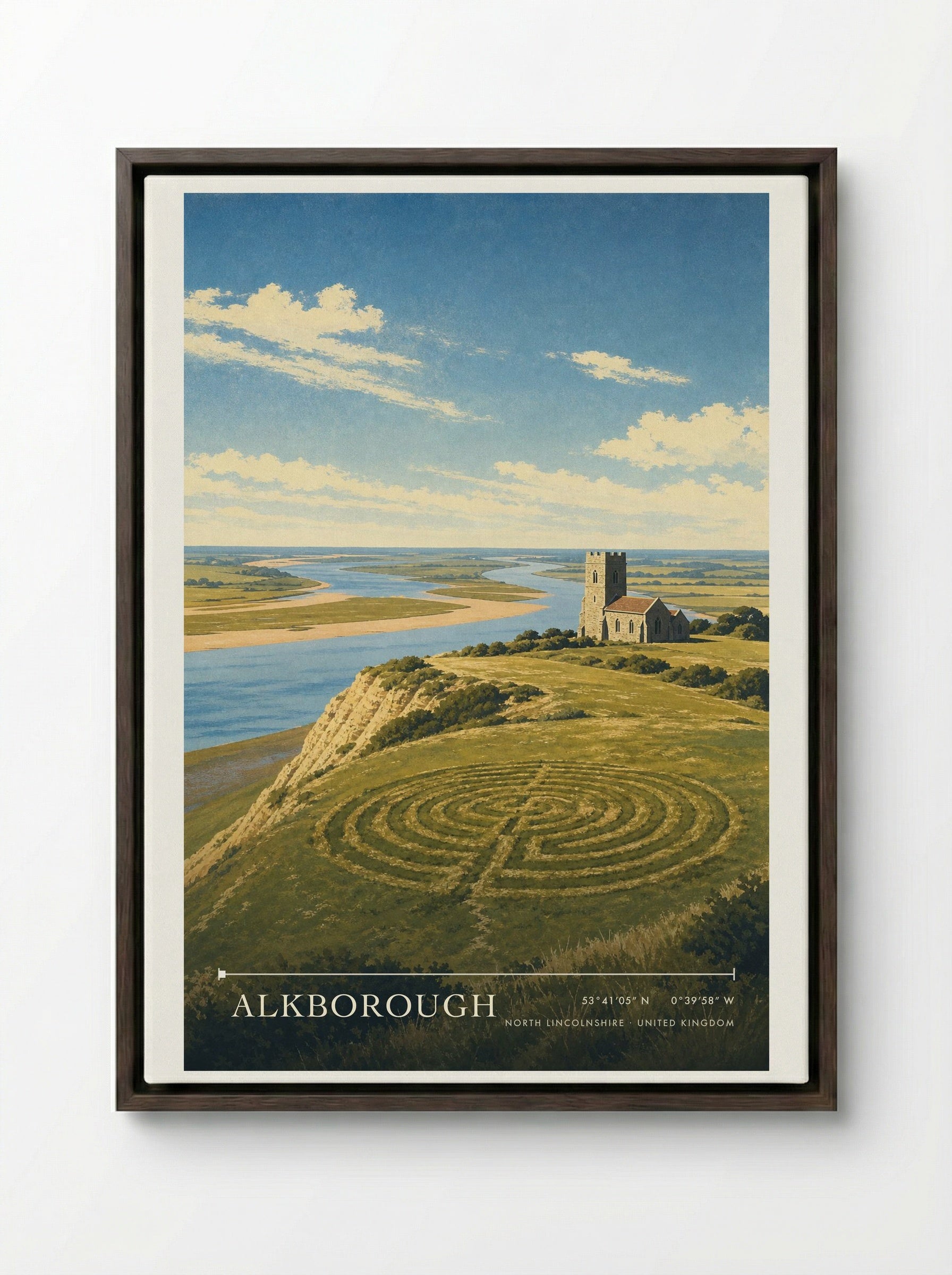 Alkborough North Lincolnshire United Kingdom Travel Poster - Framed Canvas Dark Wood