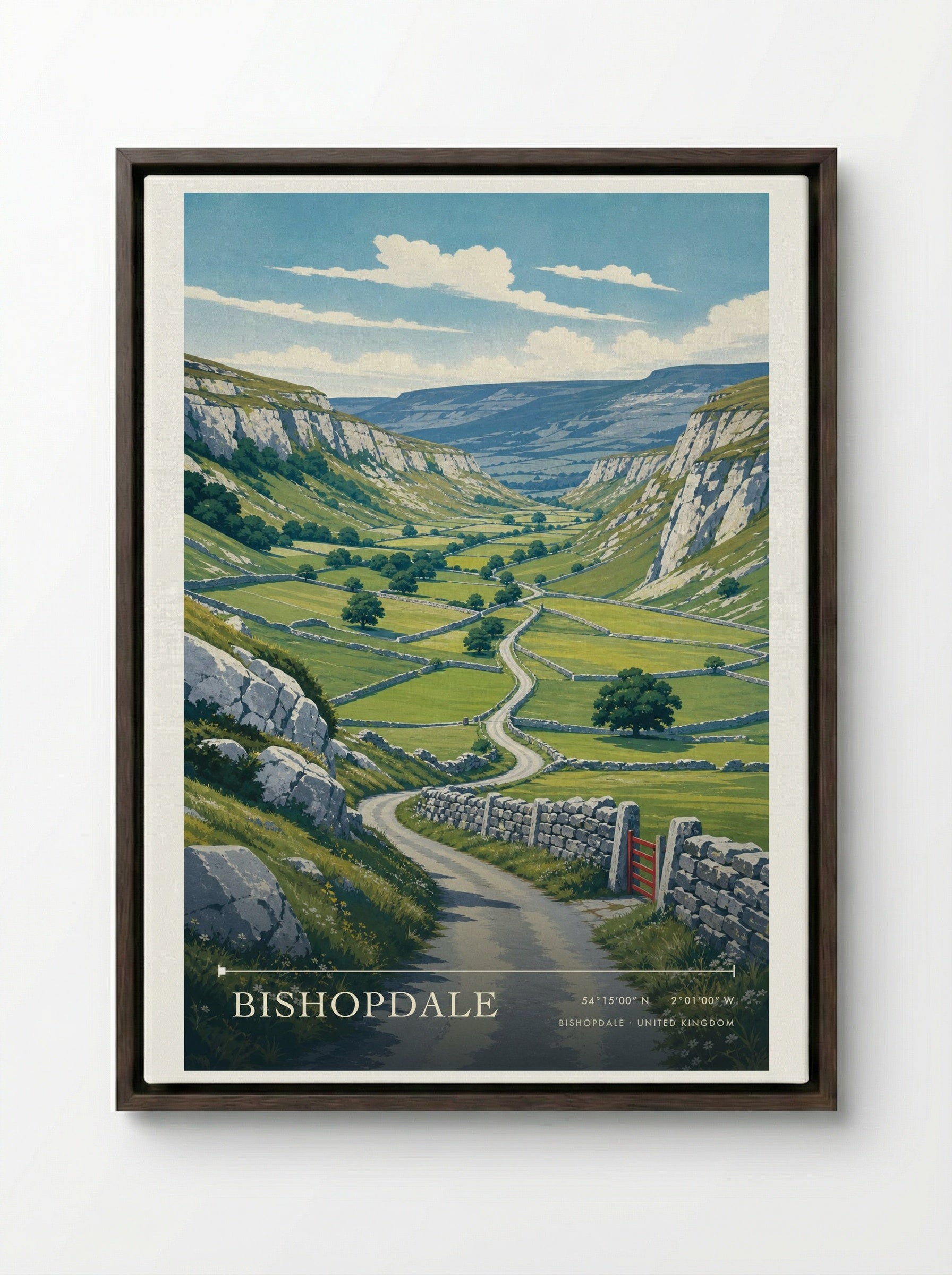 Bishopdale United Kingdom Travel Poster - Framed Canvas Dark Wood
