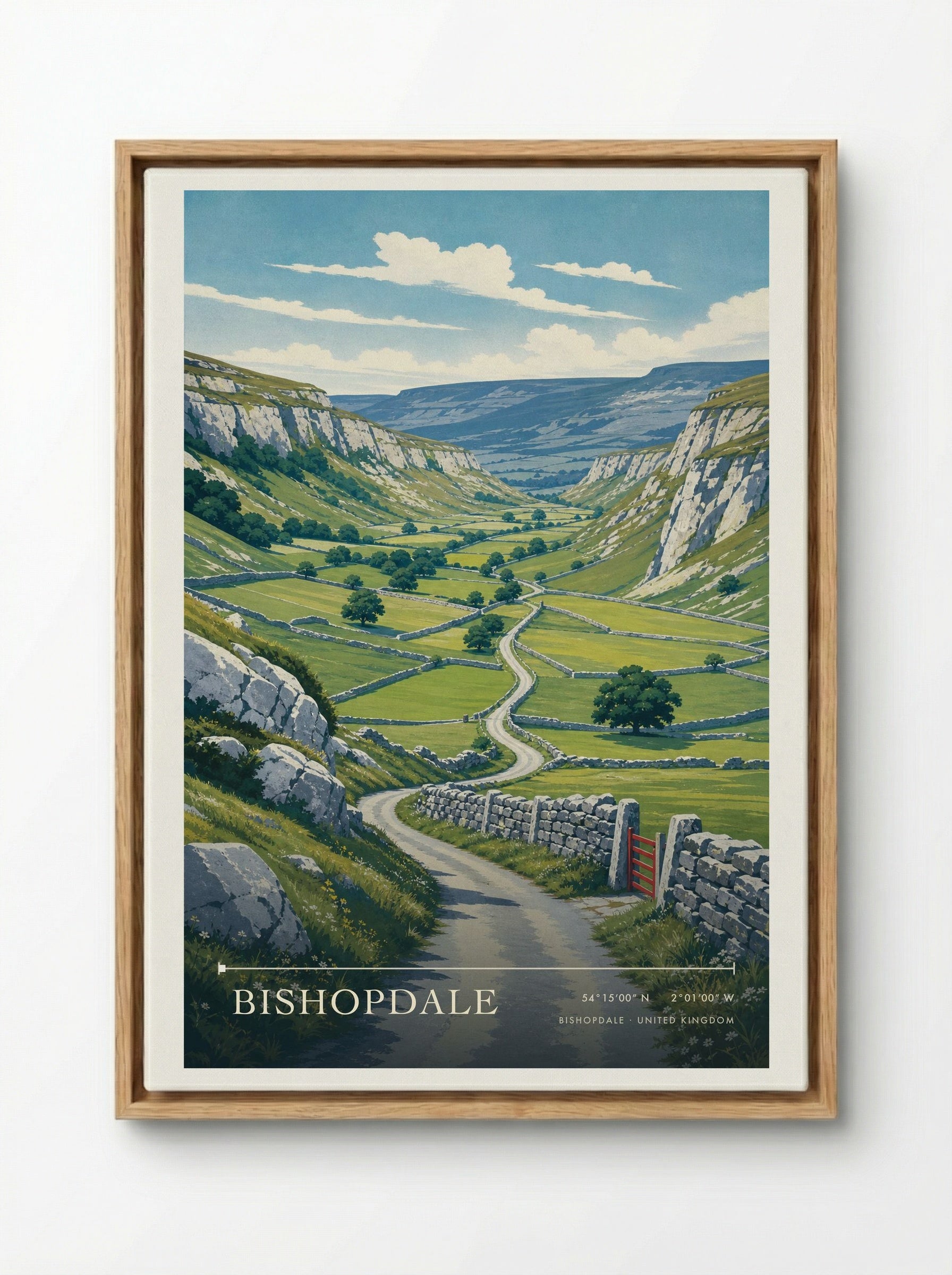 Bishopdale United Kingdom Travel Poster - Framed Canvas Wood