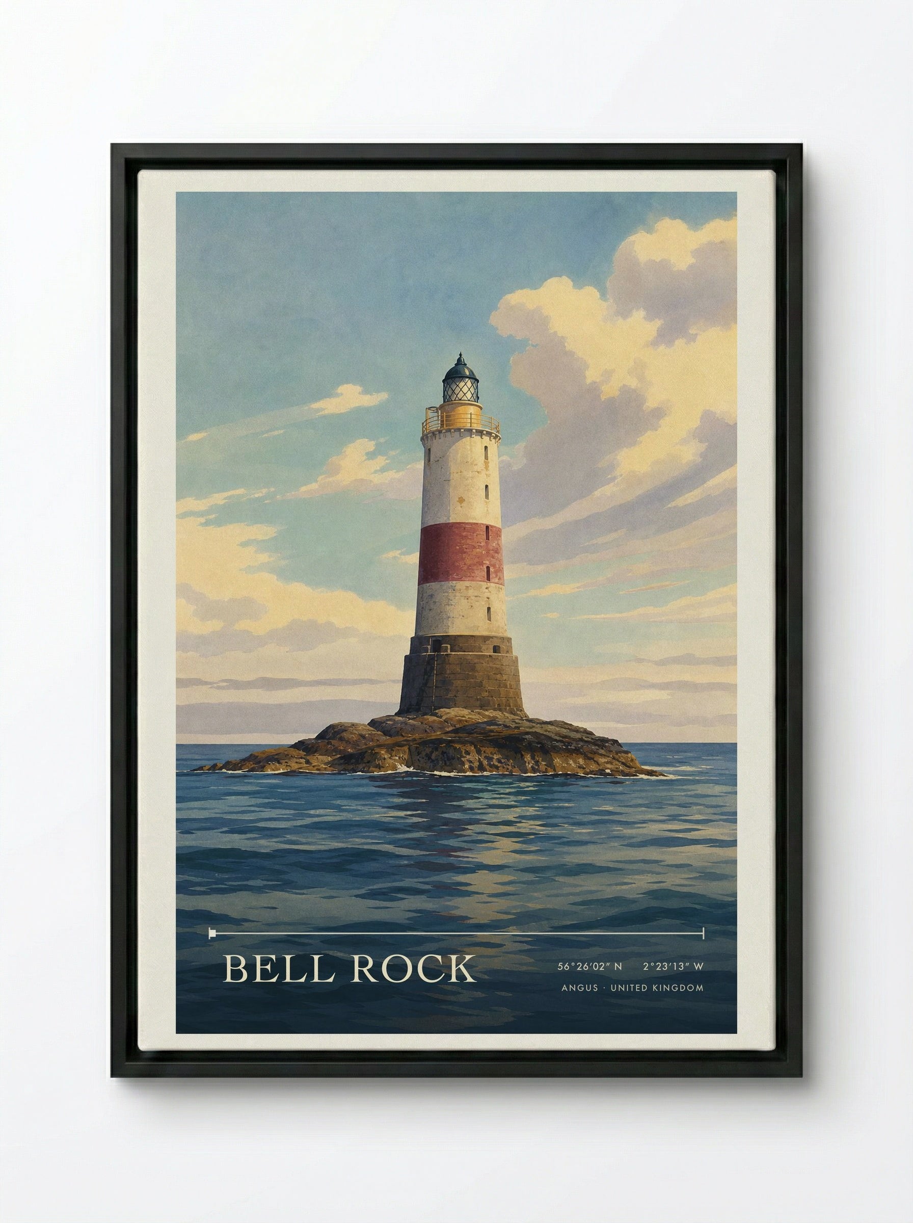 Bell Rock Angus United Kingdom Travel Poster - Framed Canvas Black