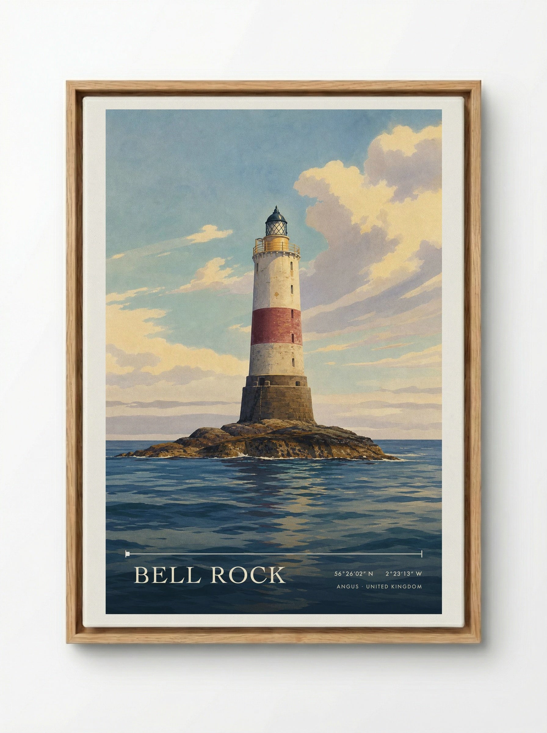 Bell Rock Angus United Kingdom Travel Poster - Framed Canvas Wood