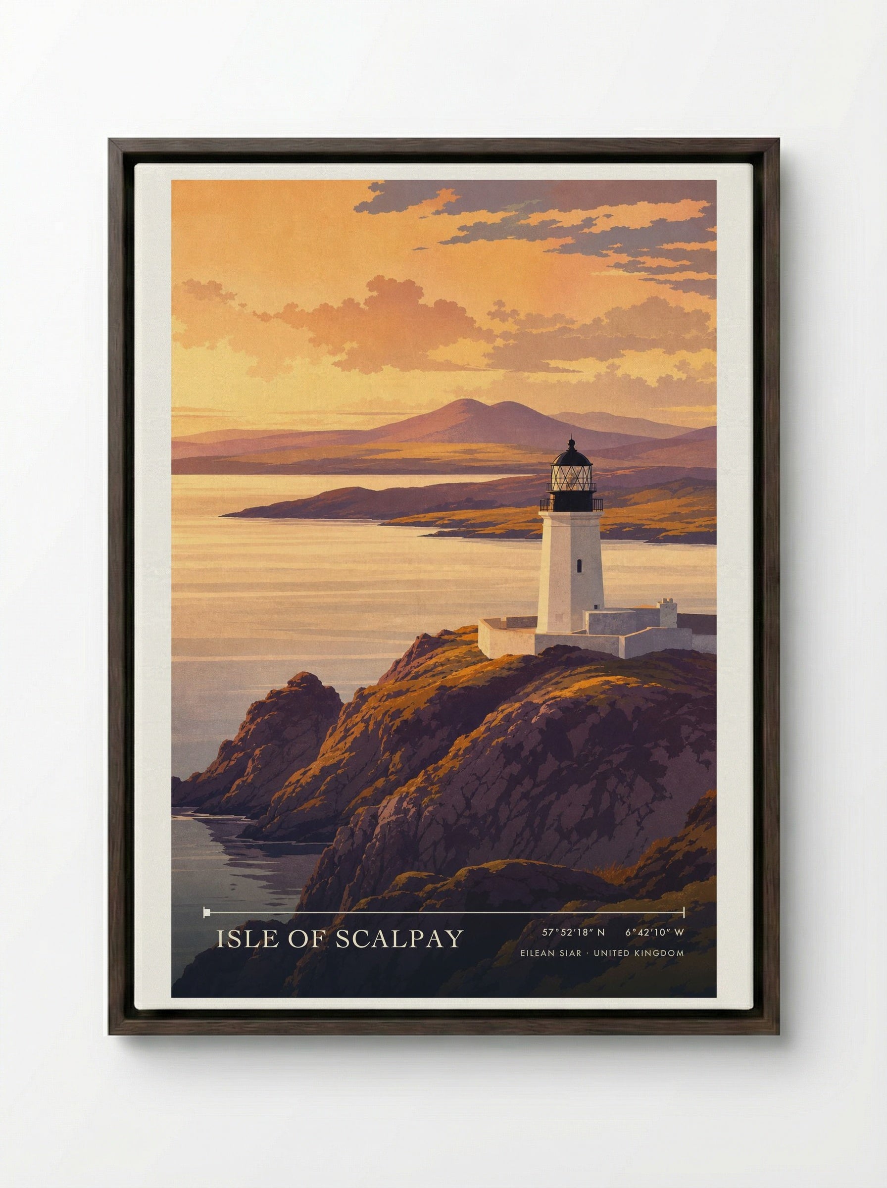 Isle of Scalpay Eilean Siar United Kingdom Travel Poster - Framed Canvas Dark Wood
