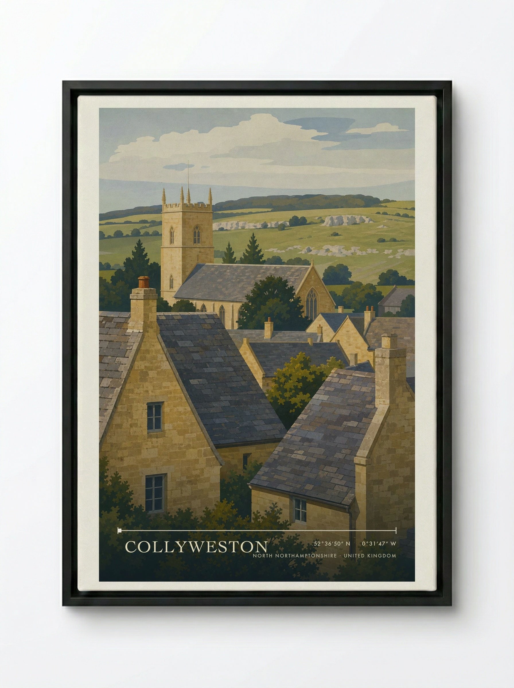Collyweston North Northamptonshire United Kingdom Travel Poster - Framed Canvas Black