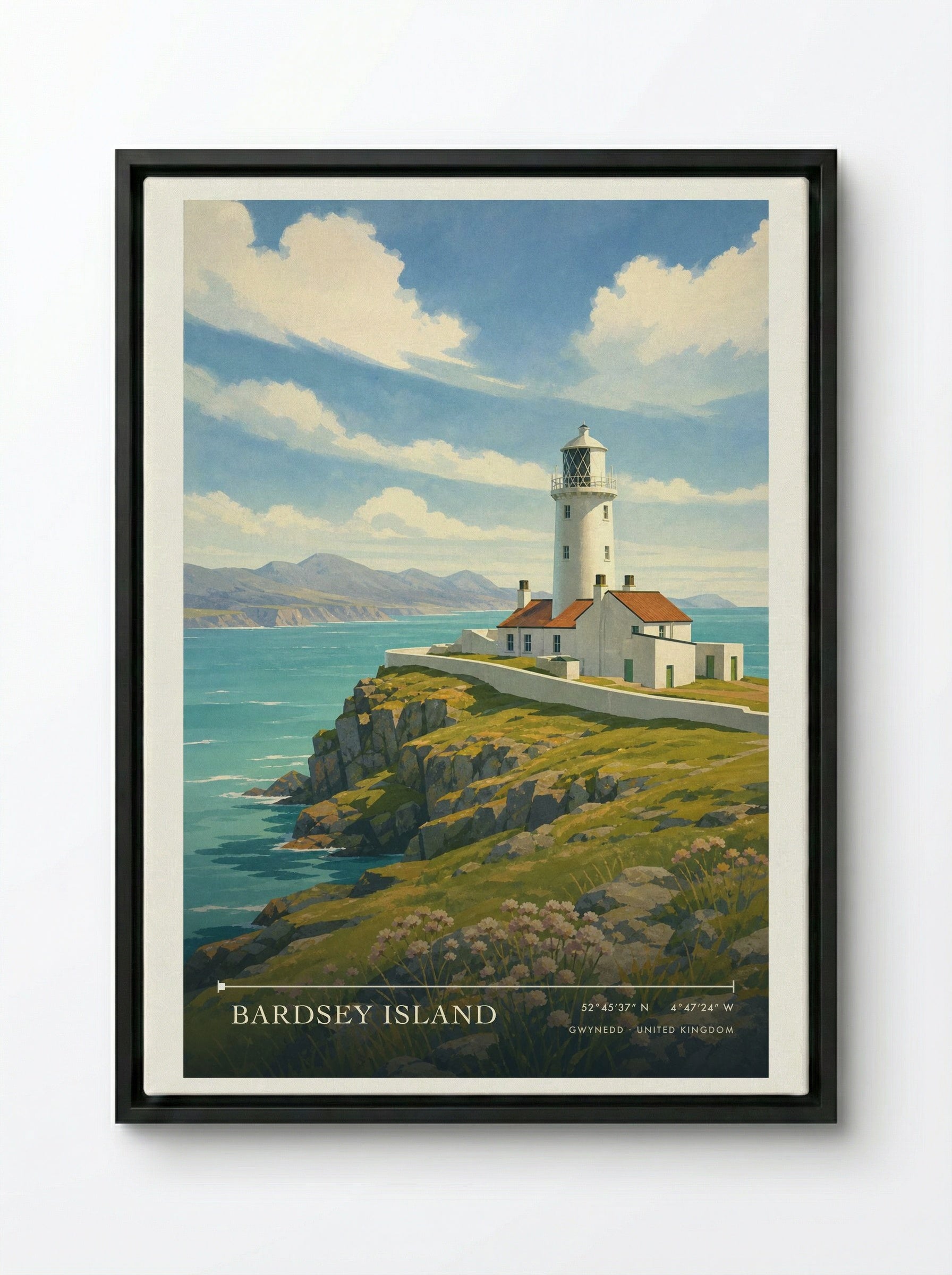 Bardsey Island Gwynedd United Kingdom Travel Poster - Framed Canvas Black