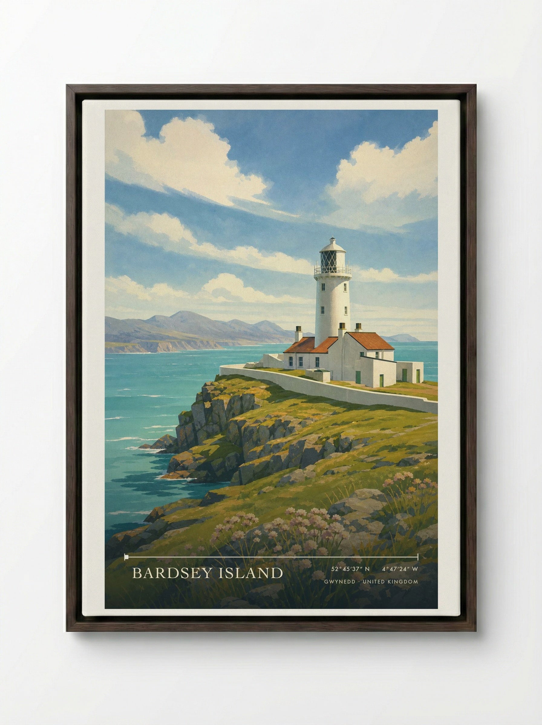 Bardsey Island Gwynedd United Kingdom Travel Poster - Framed Canvas Dark Wood