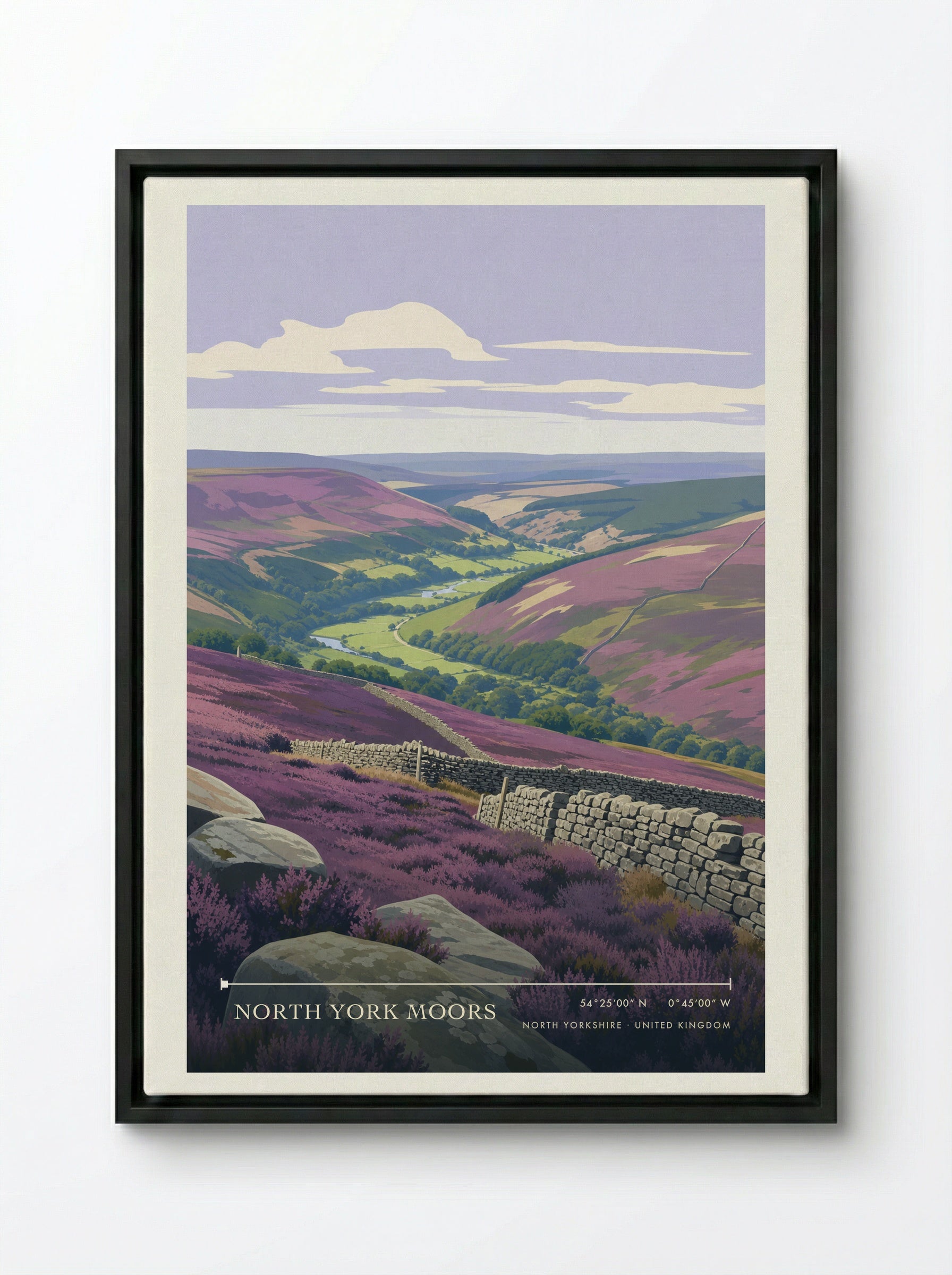 North York Moors North Yorkshire United Kingdom Travel Poster - Framed Canvas Black