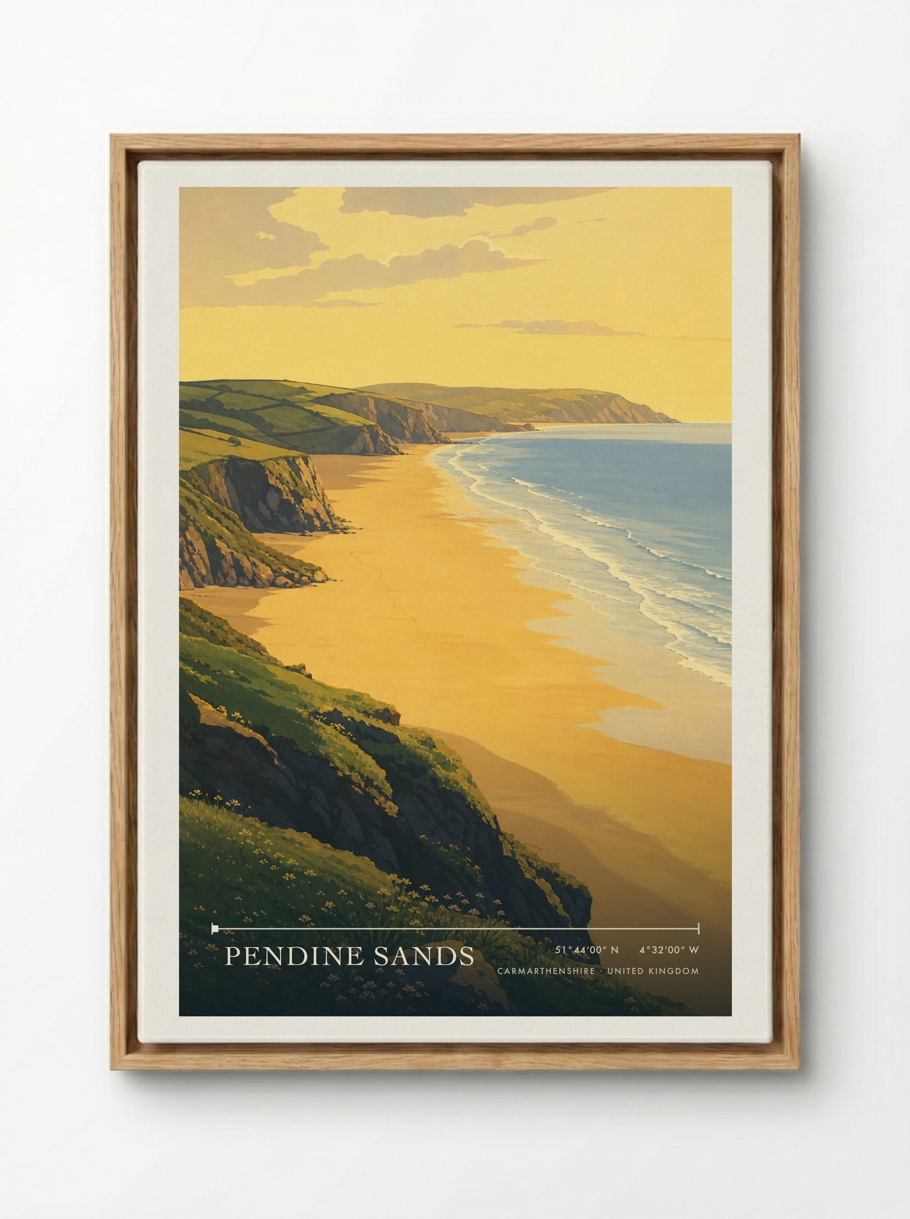 Pendine Sands Carmarthenshire United Kingdom Travel Poster - Framed Canvas Wood