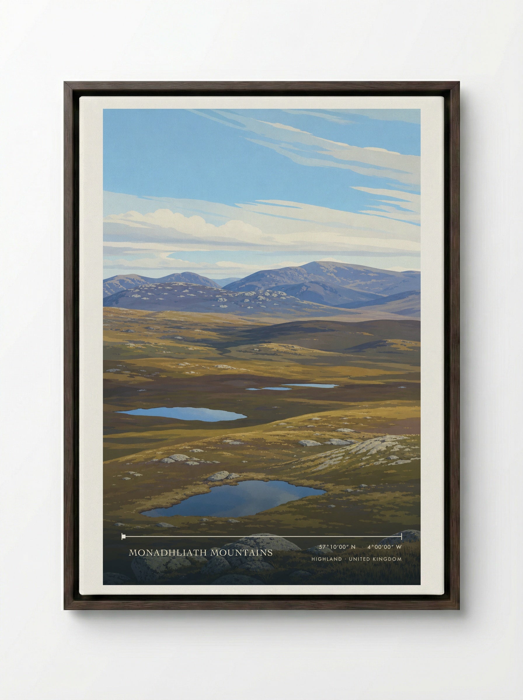 Monadhliath Mountains Highland United Kingdom Travel Poster - Framed Canvas Dark Wood