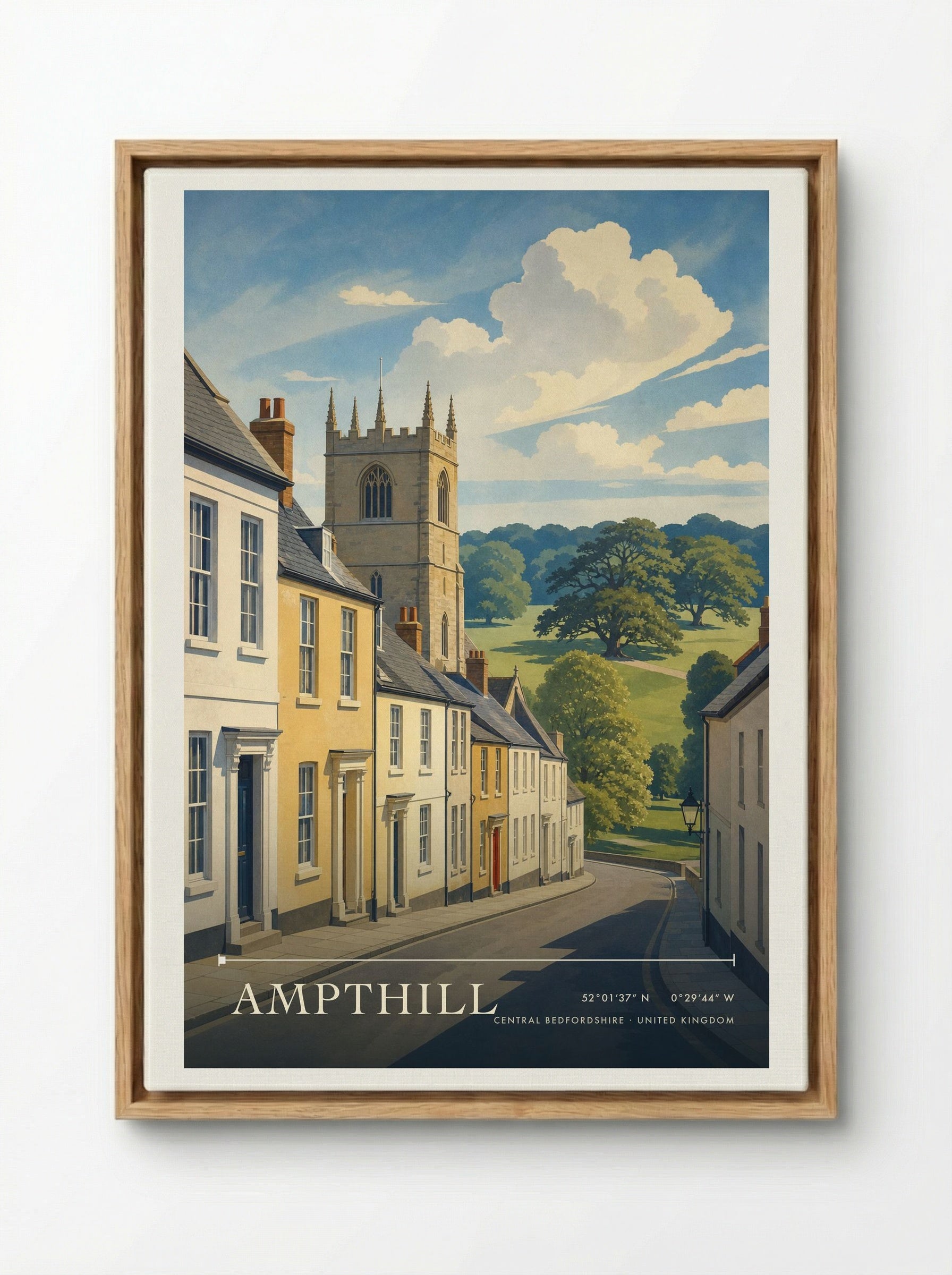 Ampthill Central Bedfordshire United Kingdom Travel Poster - Framed Canvas Wood