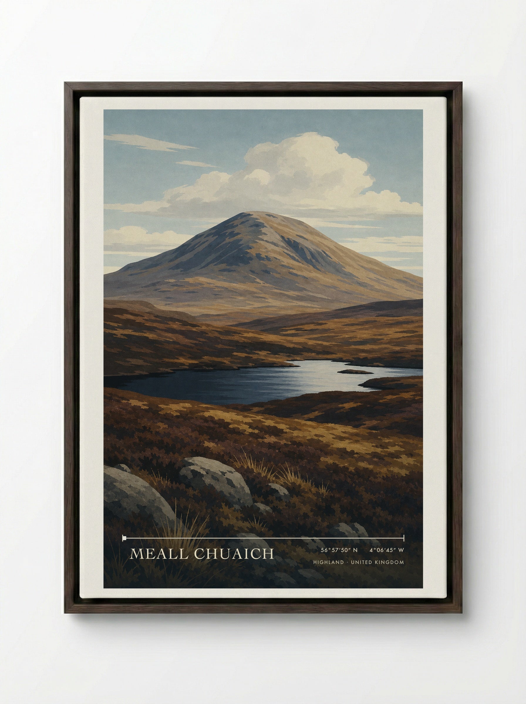 Meall Chuaich Highland United Kingdom Travel Poster - Framed Canvas Dark Wood