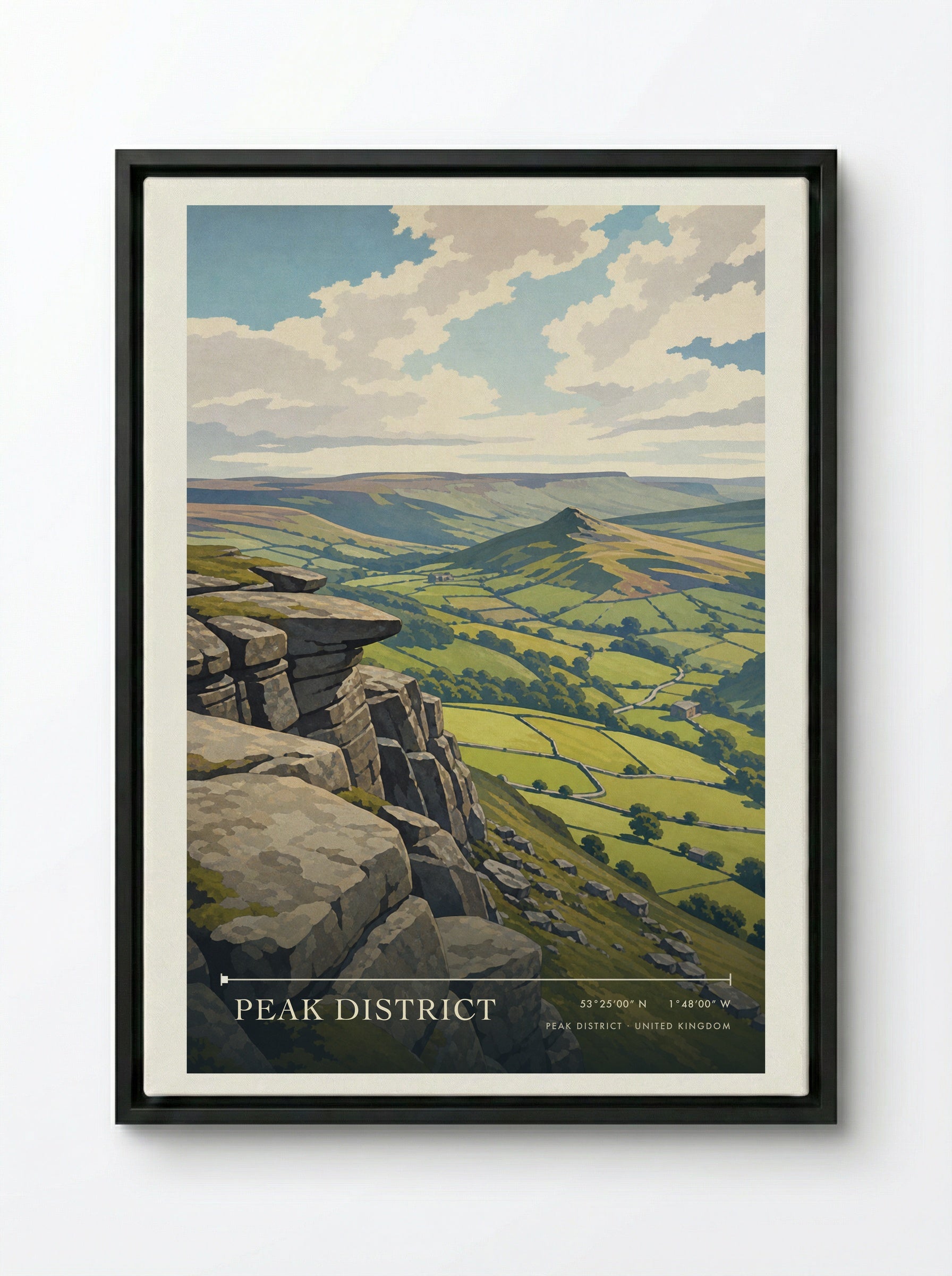 Peak District United Kingdom Travel Poster - Framed Canvas Black