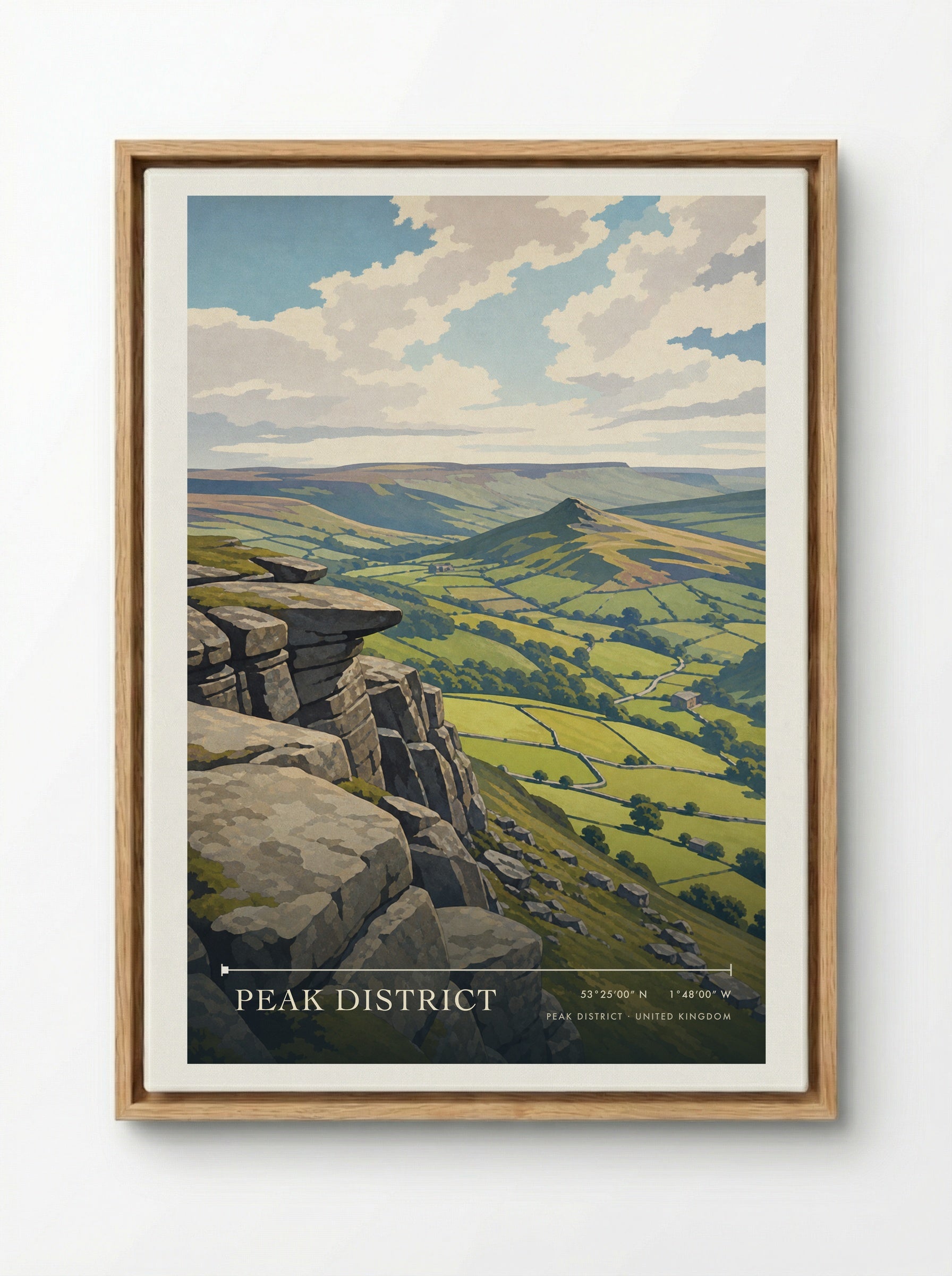 Peak District United Kingdom Travel Poster - Framed Canvas Wood