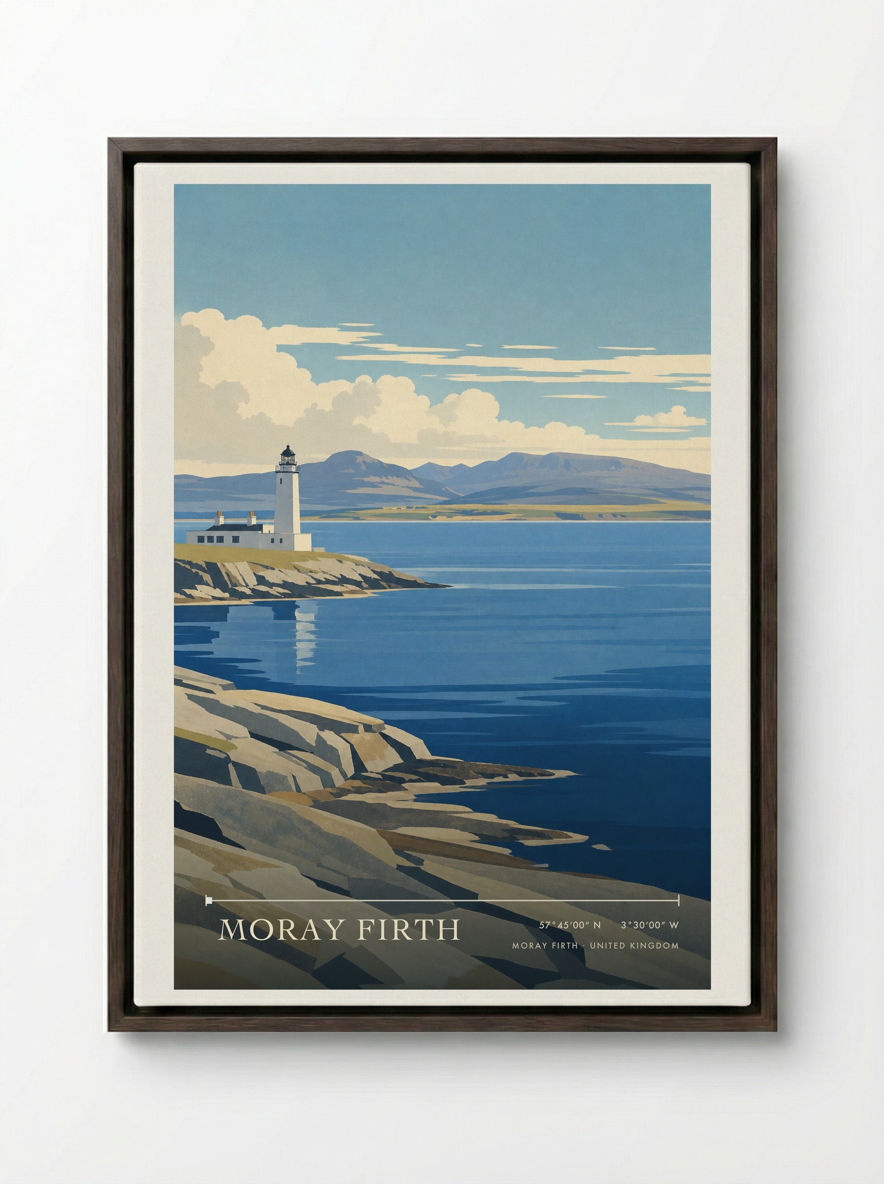 Moray Firth United Kingdom Travel Poster - Framed Canvas Dark Wood