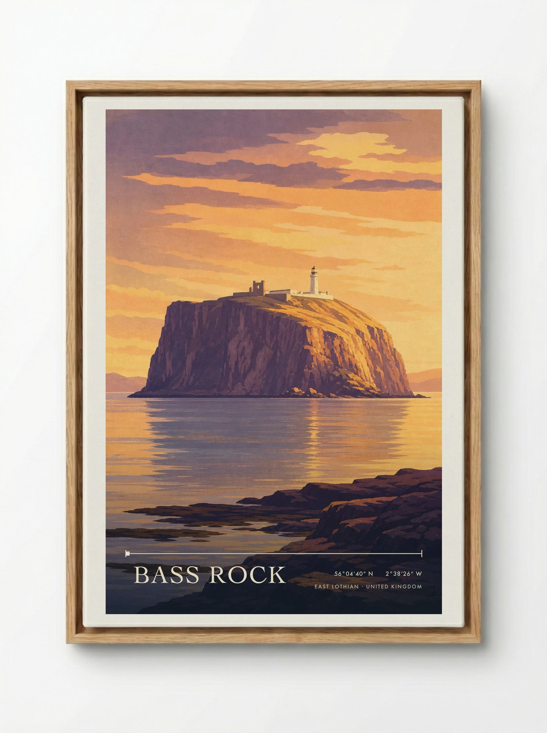 Bass Rock East Lothian United Kingdom Travel Poster - Framed Canvas Wood