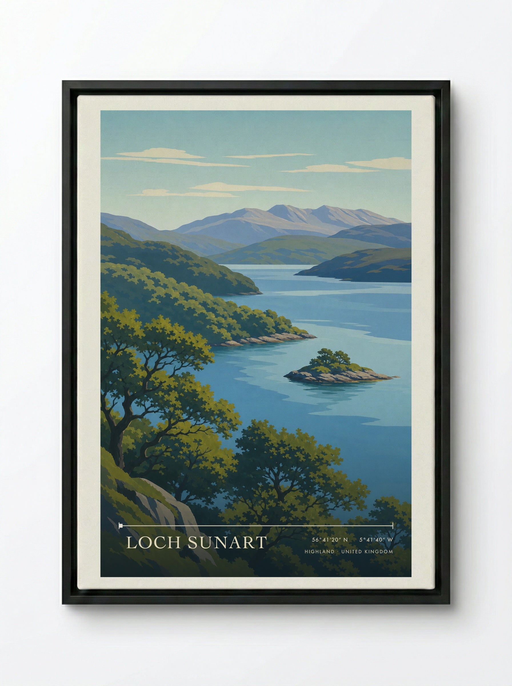 Loch Sunart Highland United Kingdom Travel Poster - Framed Canvas Black