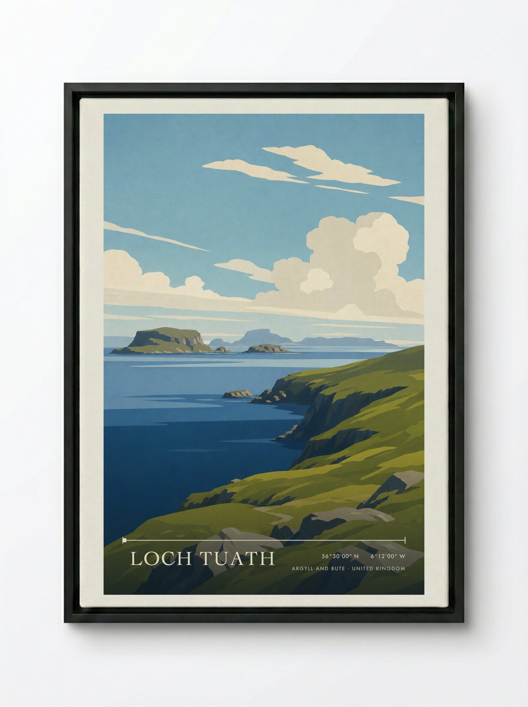 Loch Tuath Argyll and Bute United Kingdom Travel Poster - Framed Canvas Black