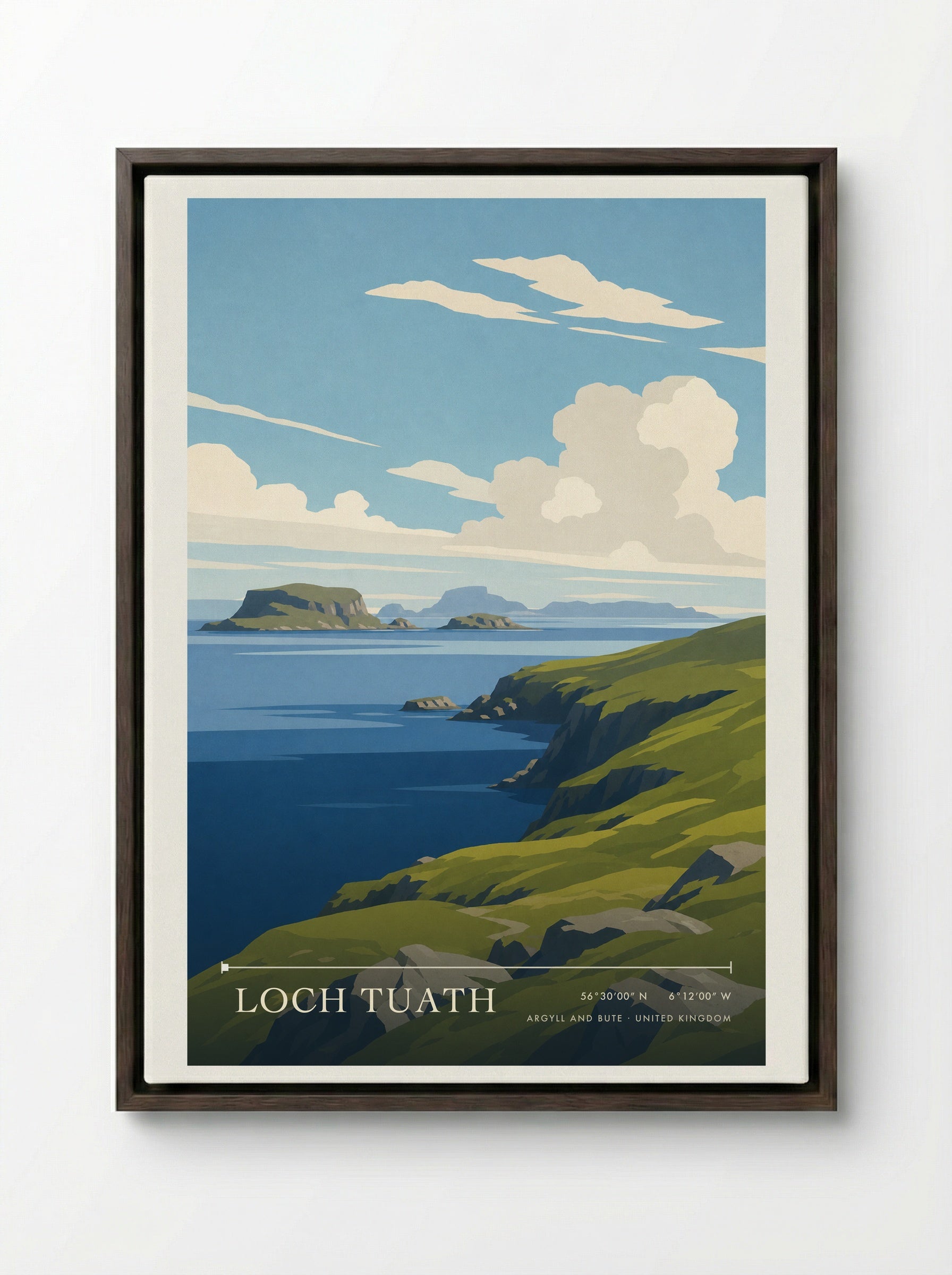 Loch Tuath Argyll and Bute United Kingdom Travel Poster - Framed Canvas Dark Wood