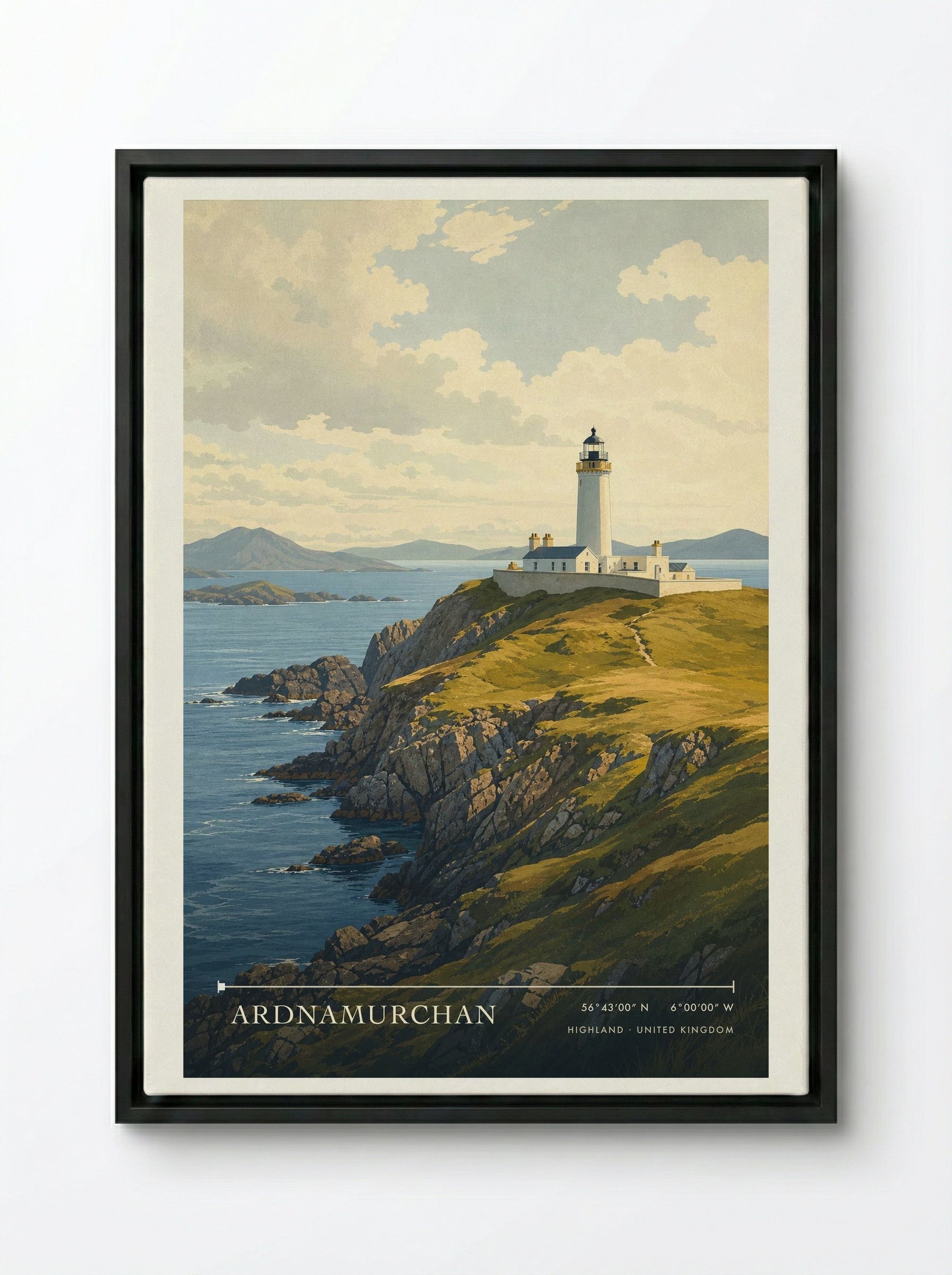 Ardnamurchan Highland United Kingdom Travel Poster - Framed Canvas Black