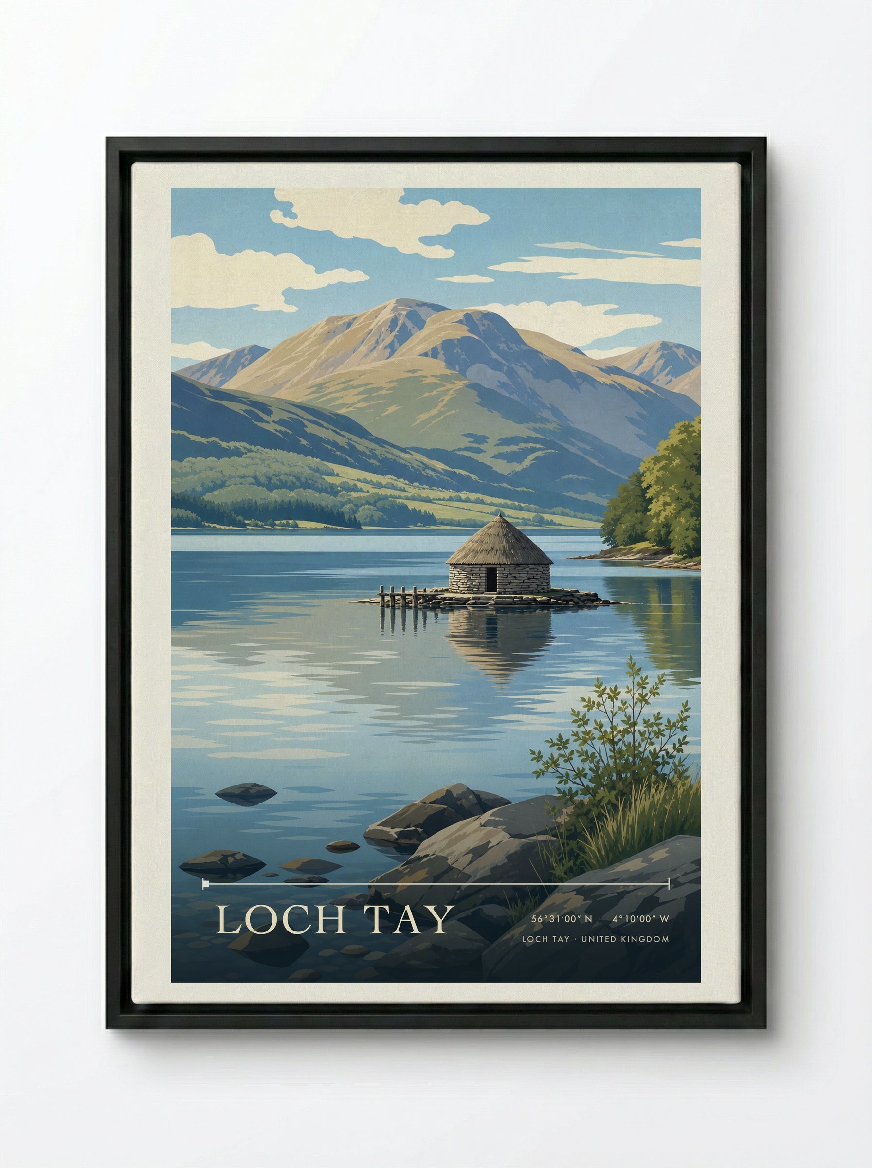 Loch Tay United Kingdom Travel Poster - Framed Canvas Black