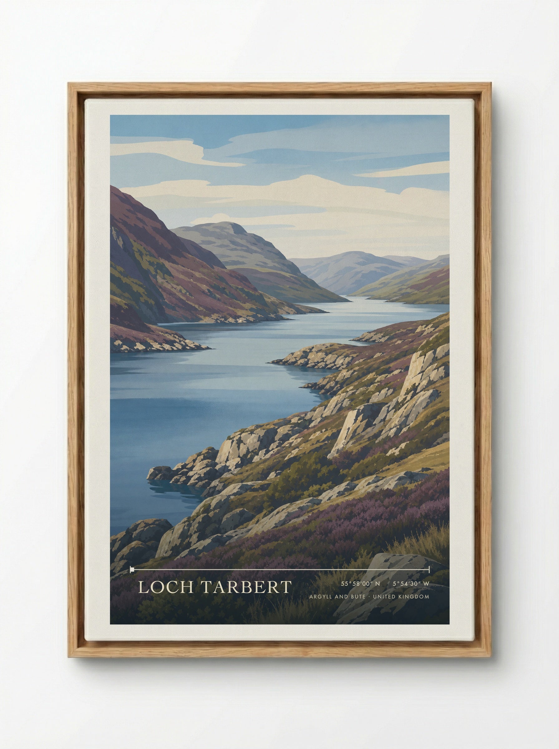 Loch Tarbert Argyll and Bute United Kingdom Travel Poster - Framed Canvas Wood