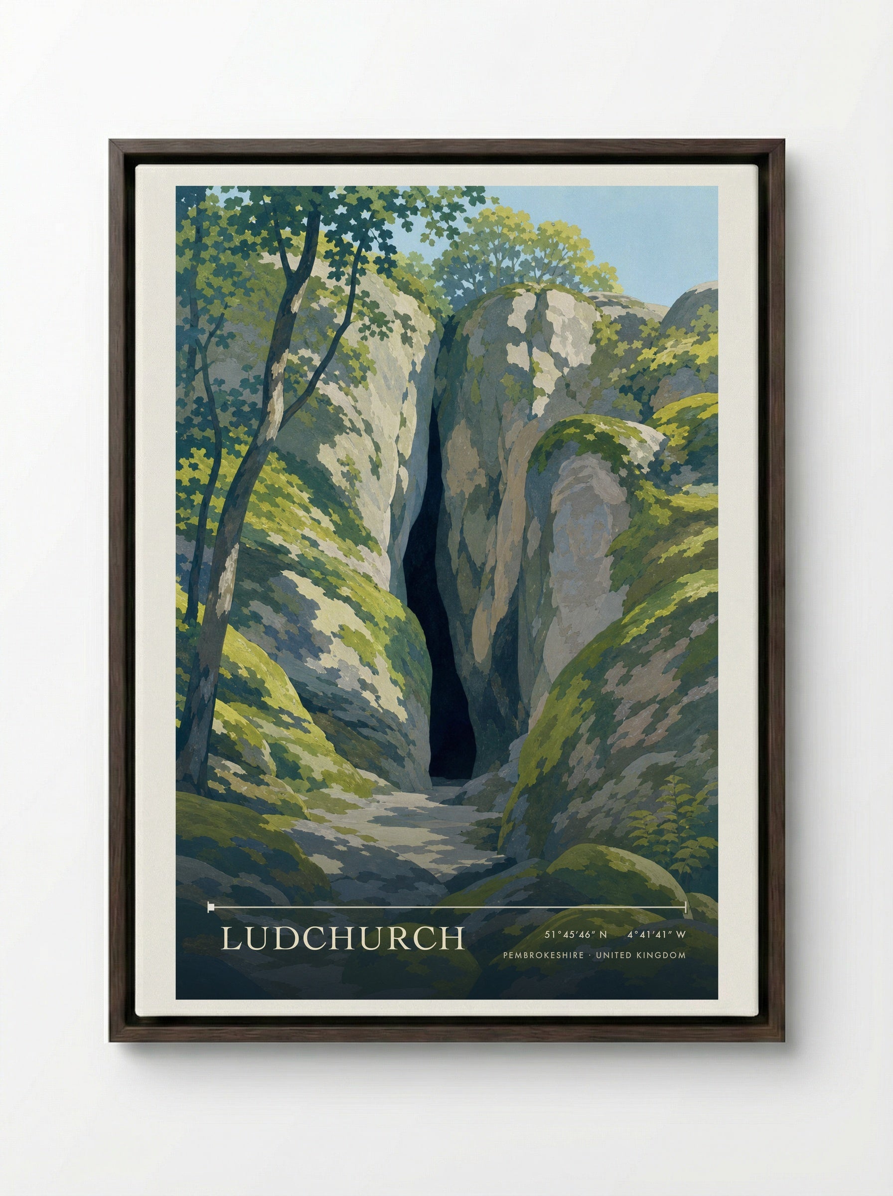 Ludchurch Pembrokeshire United Kingdom Travel Poster - Framed Canvas Dark Wood