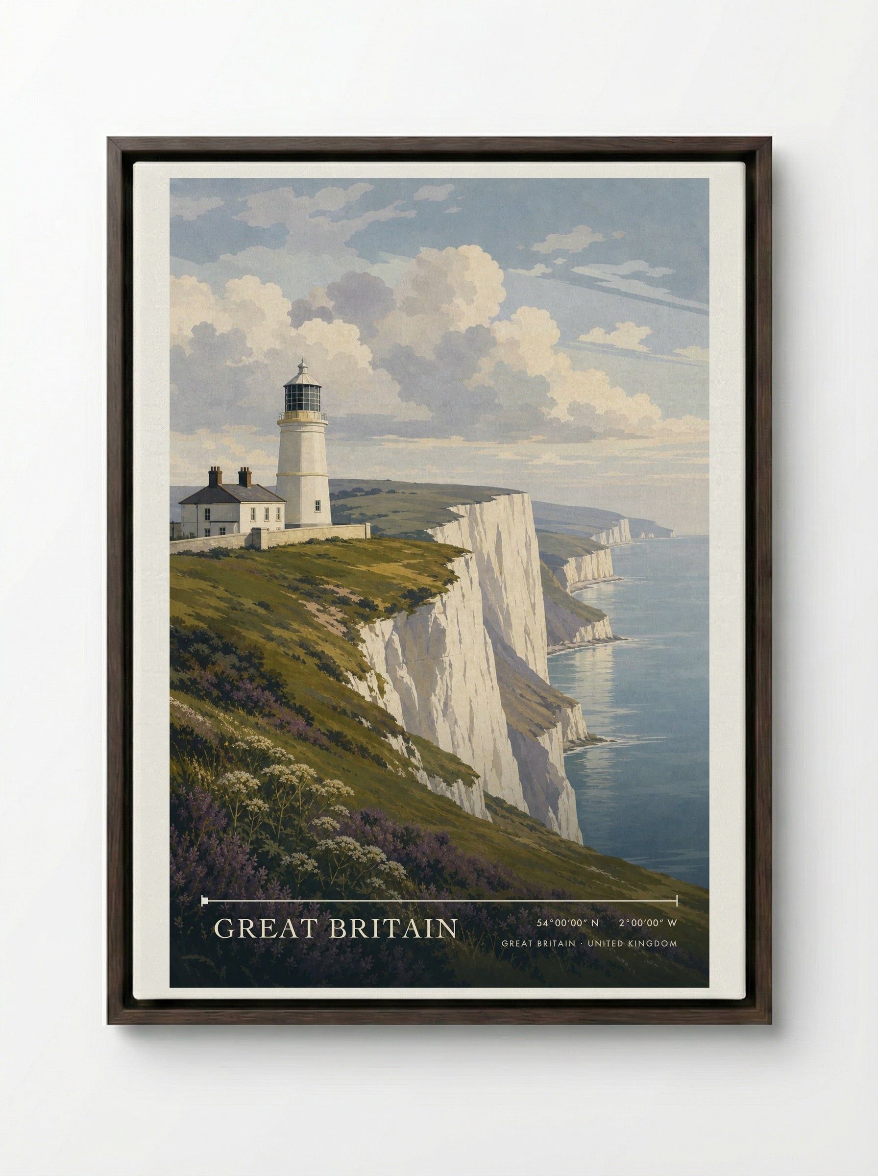 Great Britain United Kingdom Travel Poster - Framed Canvas Dark Wood
