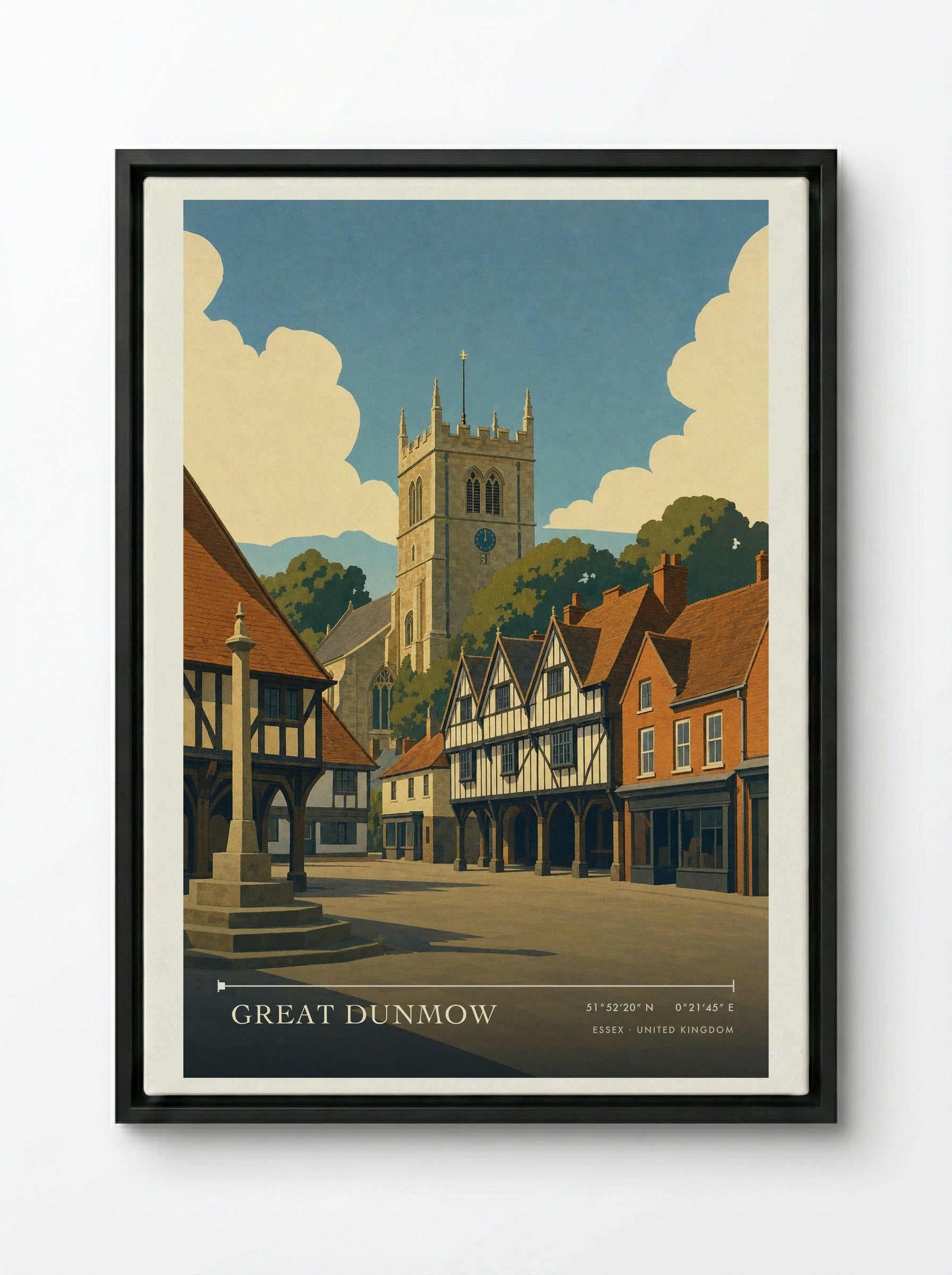 Great Dunmow Essex United Kingdom Travel Poster - Framed Canvas Black