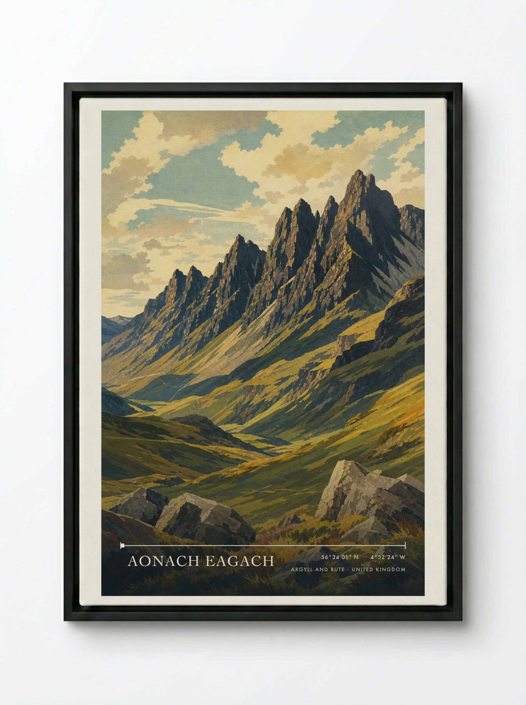 Aonach Eagach Argyll and Bute United Kingdom Travel Poster - Framed Canvas Black