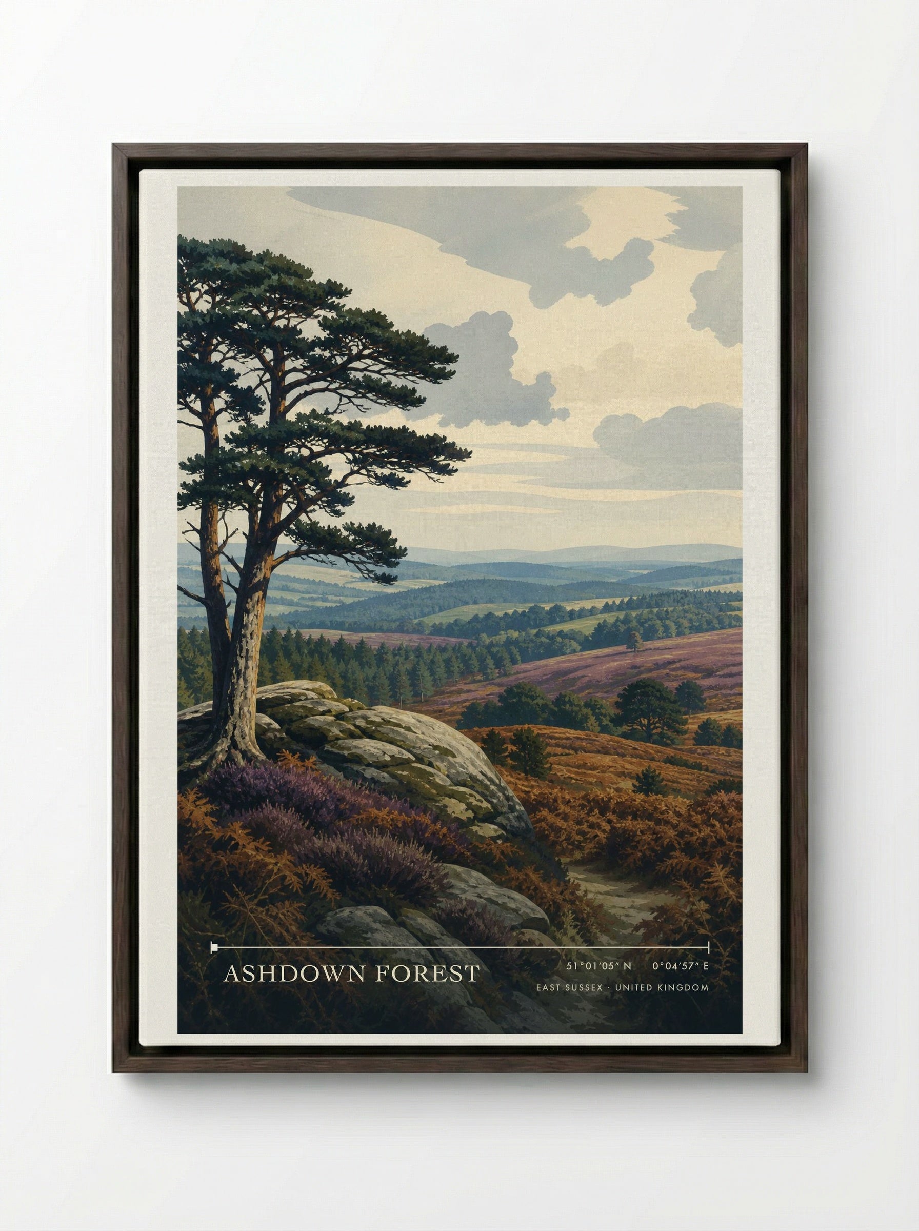 Ashdown Forest East Sussex United Kingdom Travel Poster - Framed Canvas Dark Wood