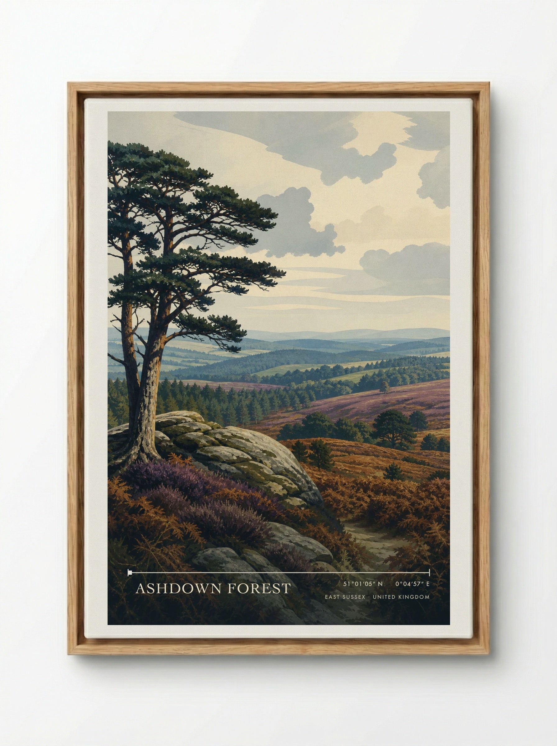 Ashdown Forest East Sussex United Kingdom Travel Poster - Framed Canvas Wood