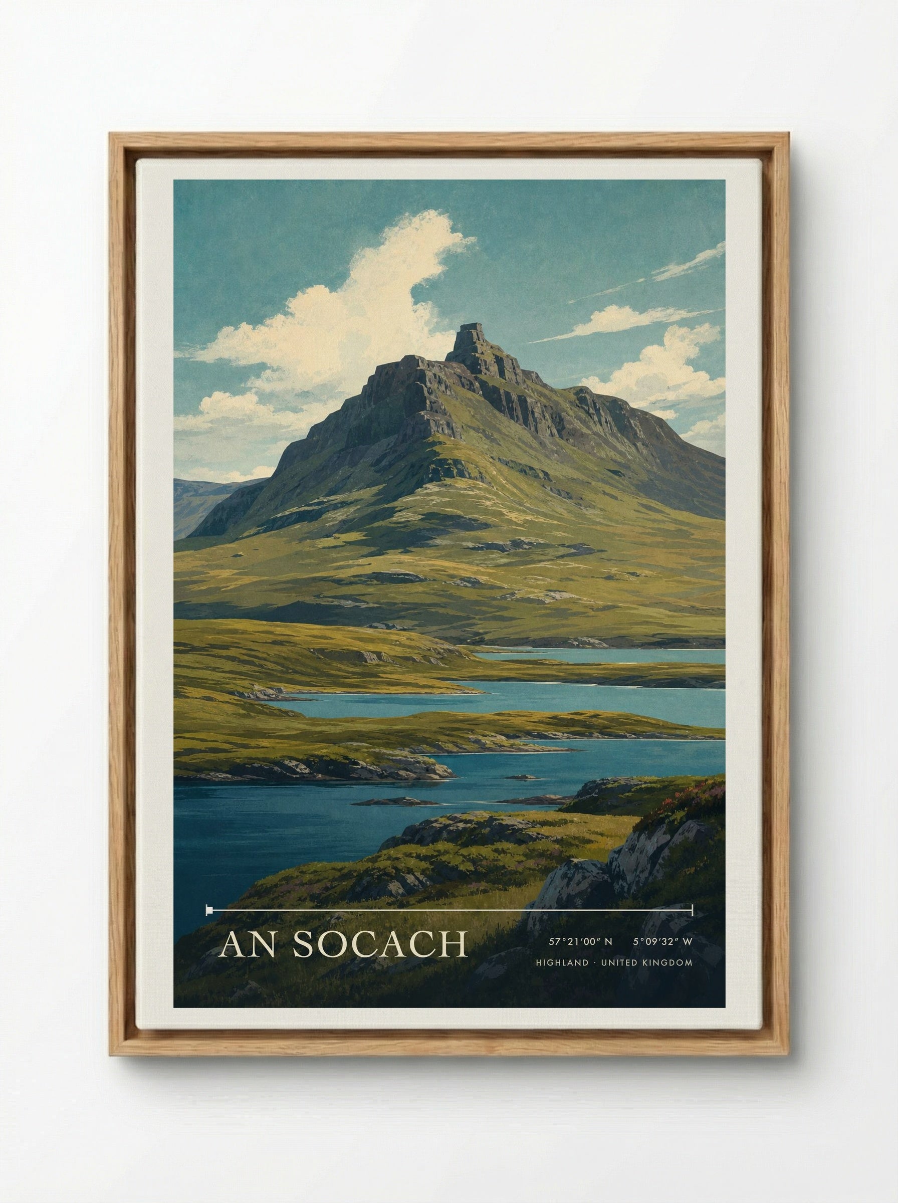 An Socach Highland United Kingdom Travel Poster - Framed Canvas Wood