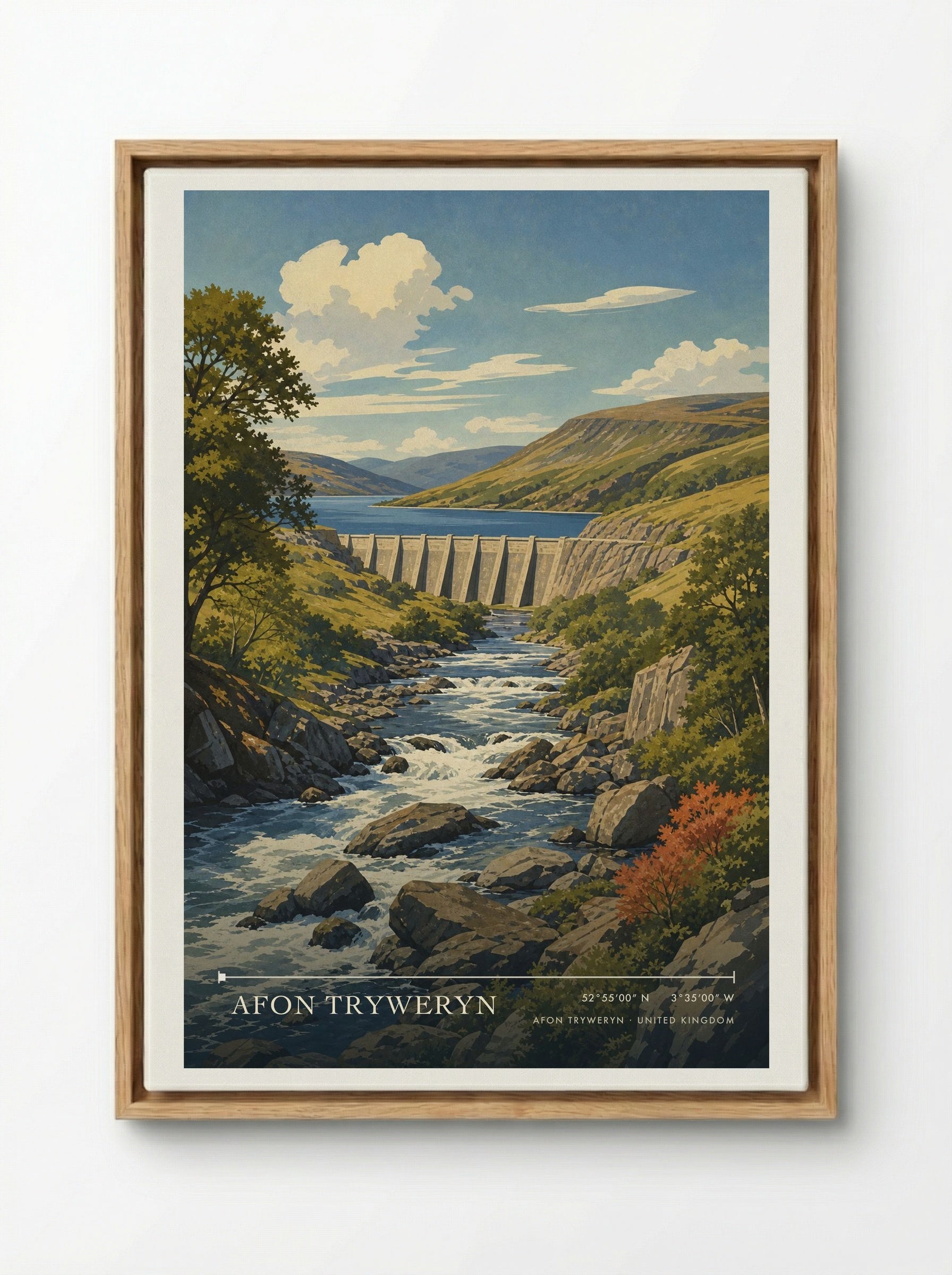 Afon Tryweryn United Kingdom Travel Poster - Framed Canvas Wood