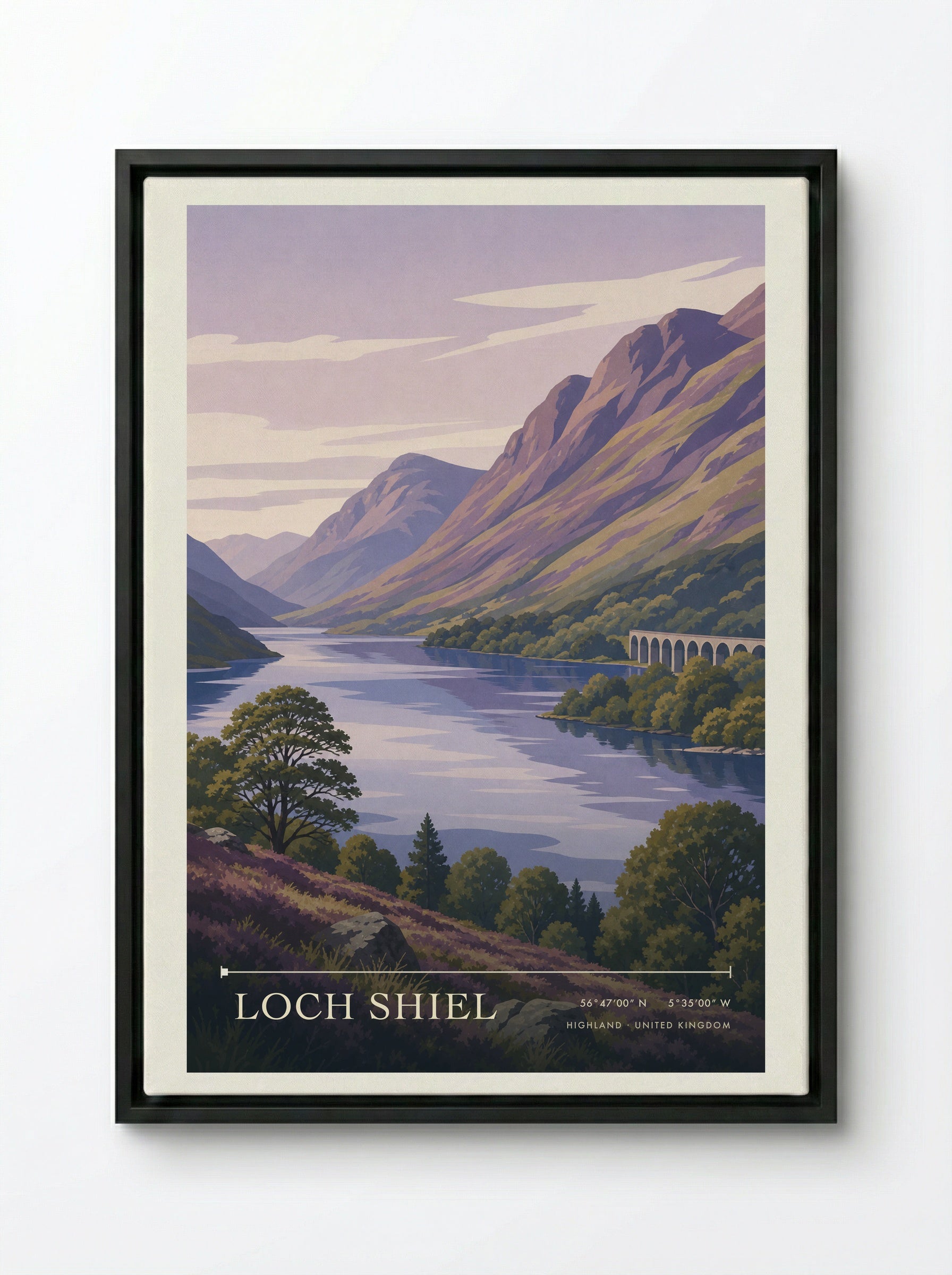 Loch Shiel Highland United Kingdom Travel Poster - Framed Canvas Black
