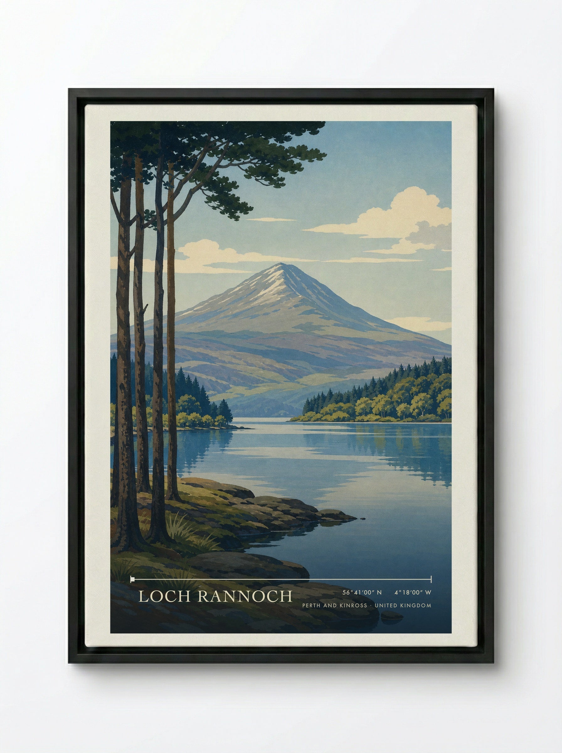 Loch Rannoch Perth and Kinross United Kingdom Travel Poster - Framed Canvas Black