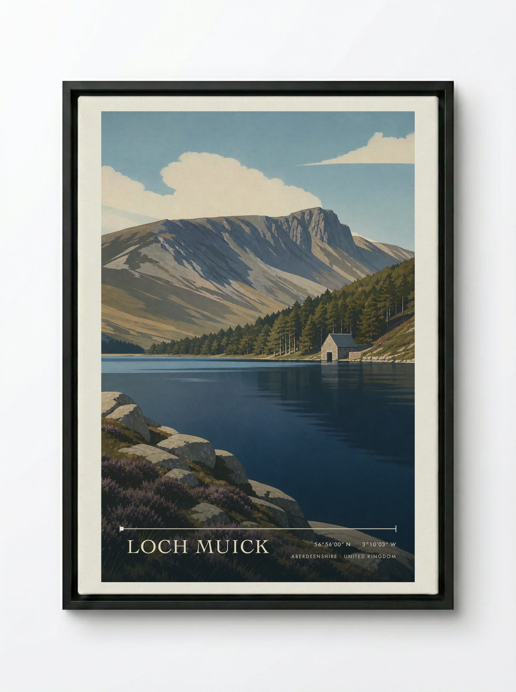 Loch Muick Aberdeenshire United Kingdom Travel Poster - Framed Canvas Black