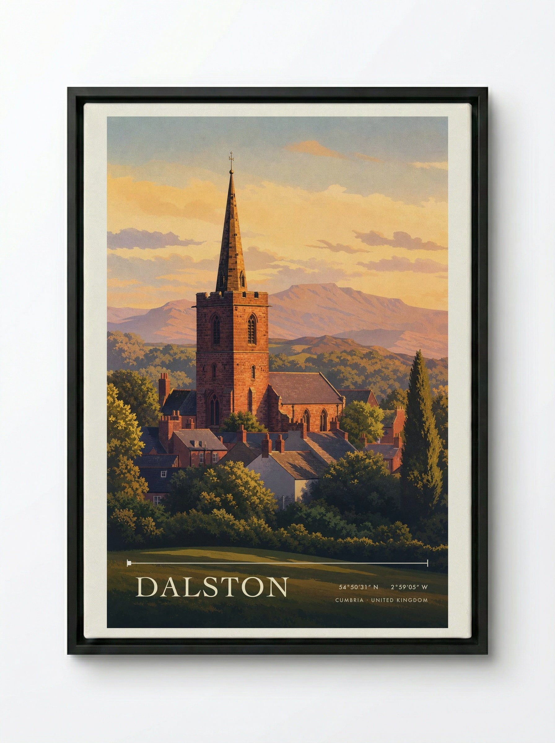 Dalston Cumbria United Kingdom Travel Poster - Framed Canvas Black
