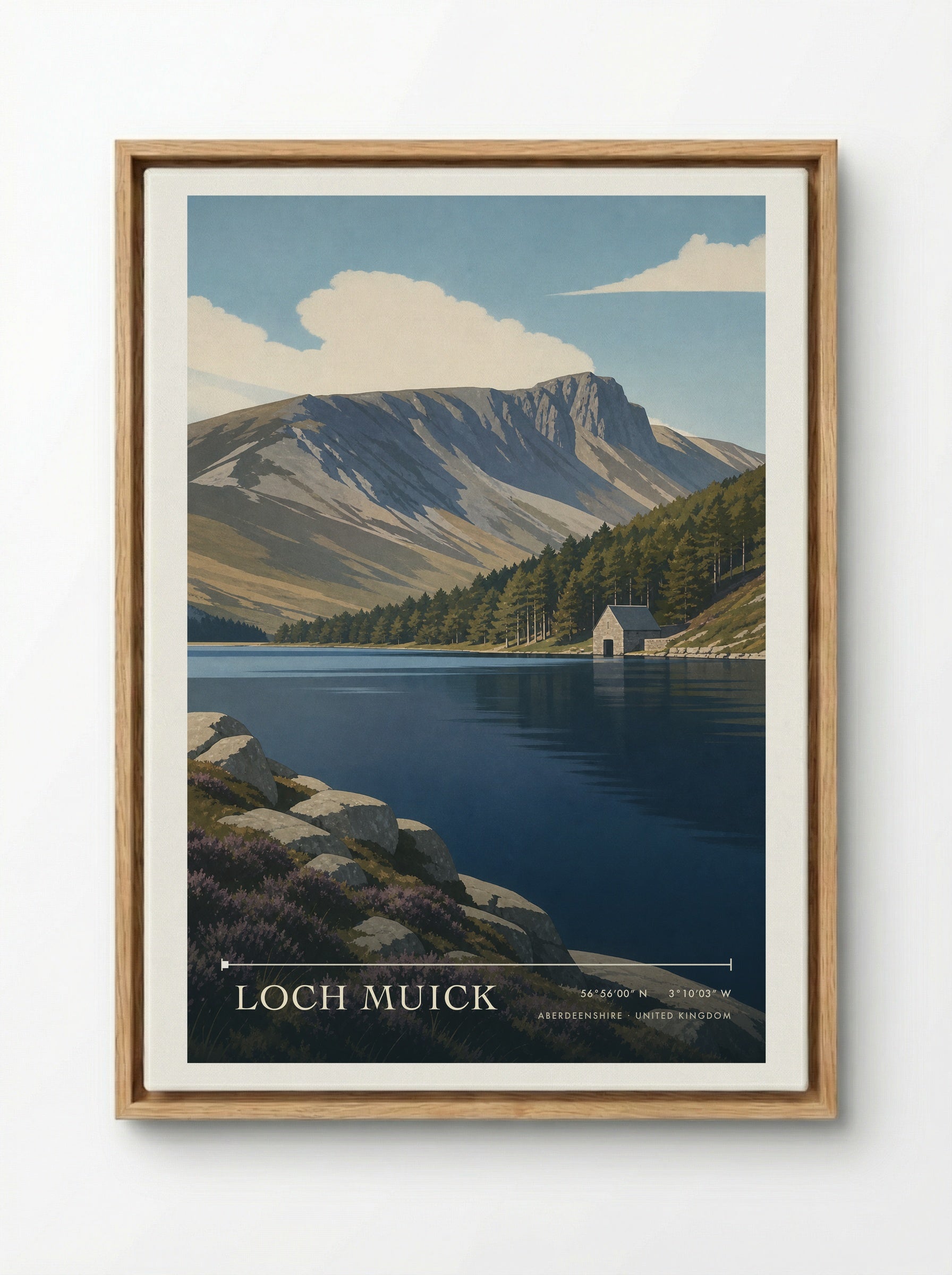 Loch Muick Aberdeenshire United Kingdom Travel Poster - Framed Canvas Wood