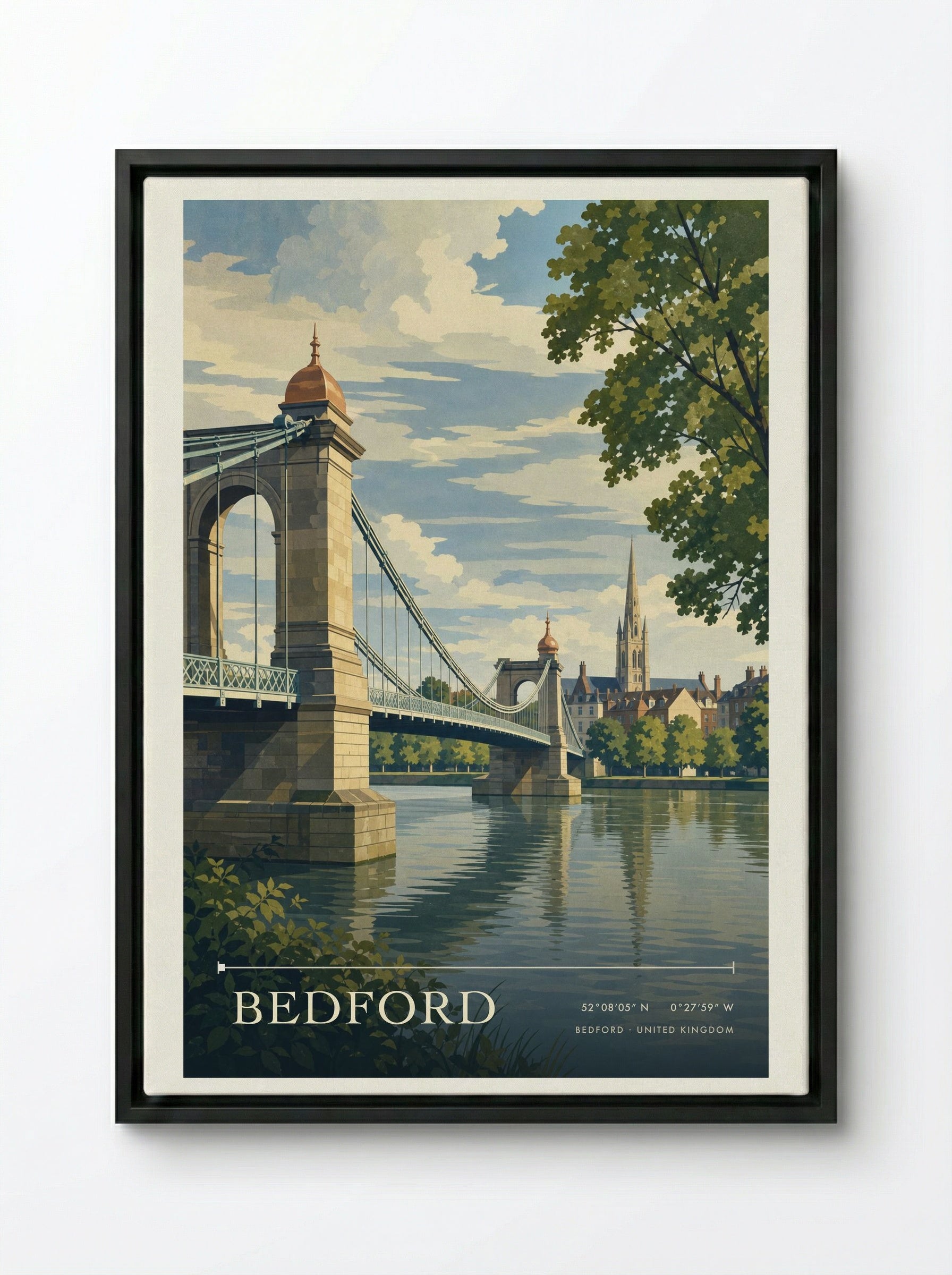 Bedford United Kingdom Travel Poster - Framed Canvas Black