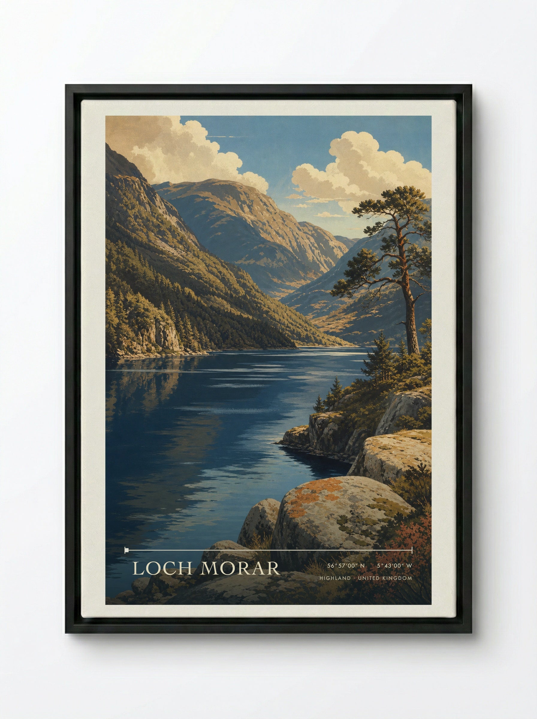 Loch Morar Highland United Kingdom Travel Poster - Framed Canvas Black