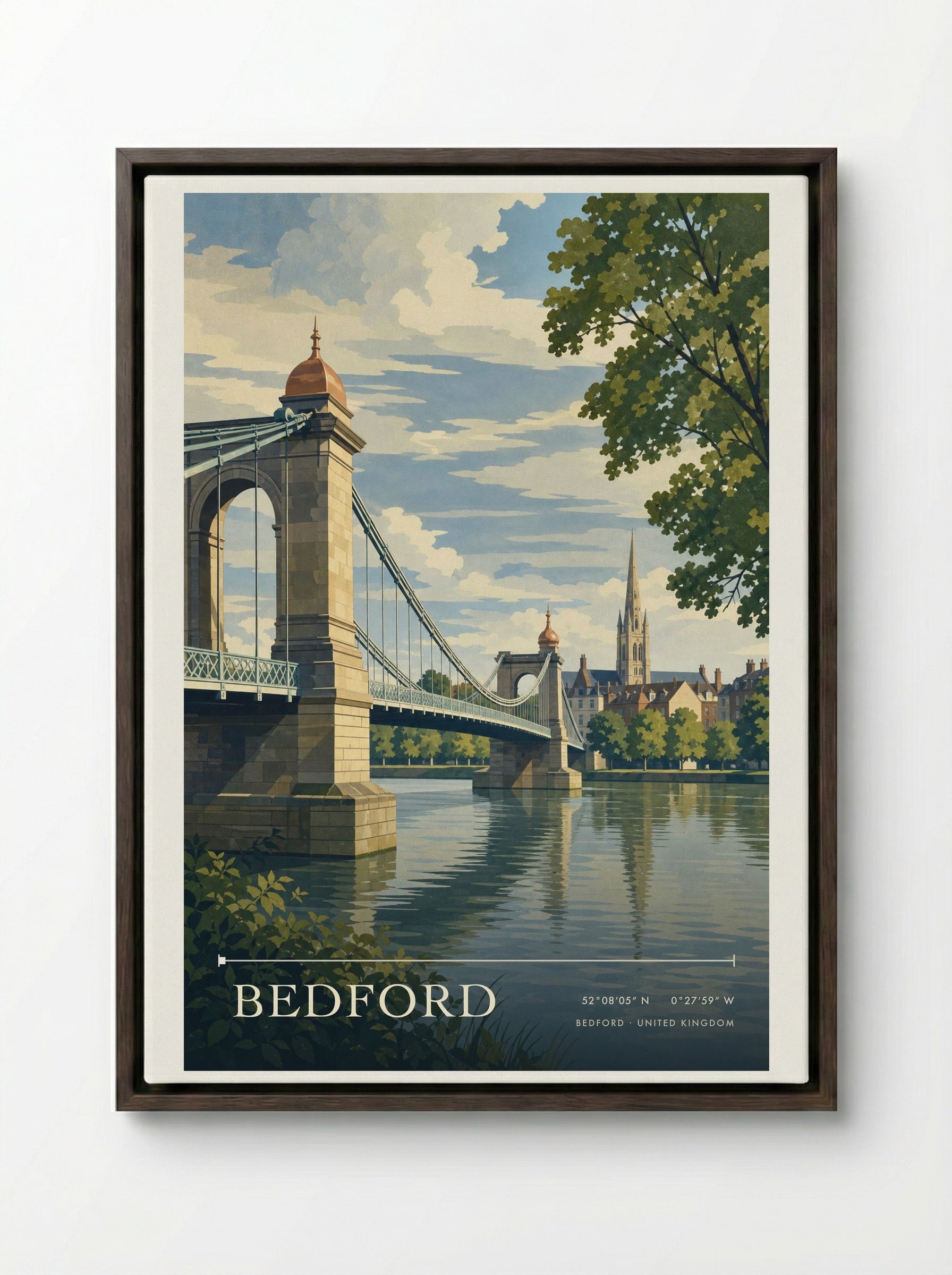 Bedford United Kingdom Travel Poster - Framed Canvas Dark Wood