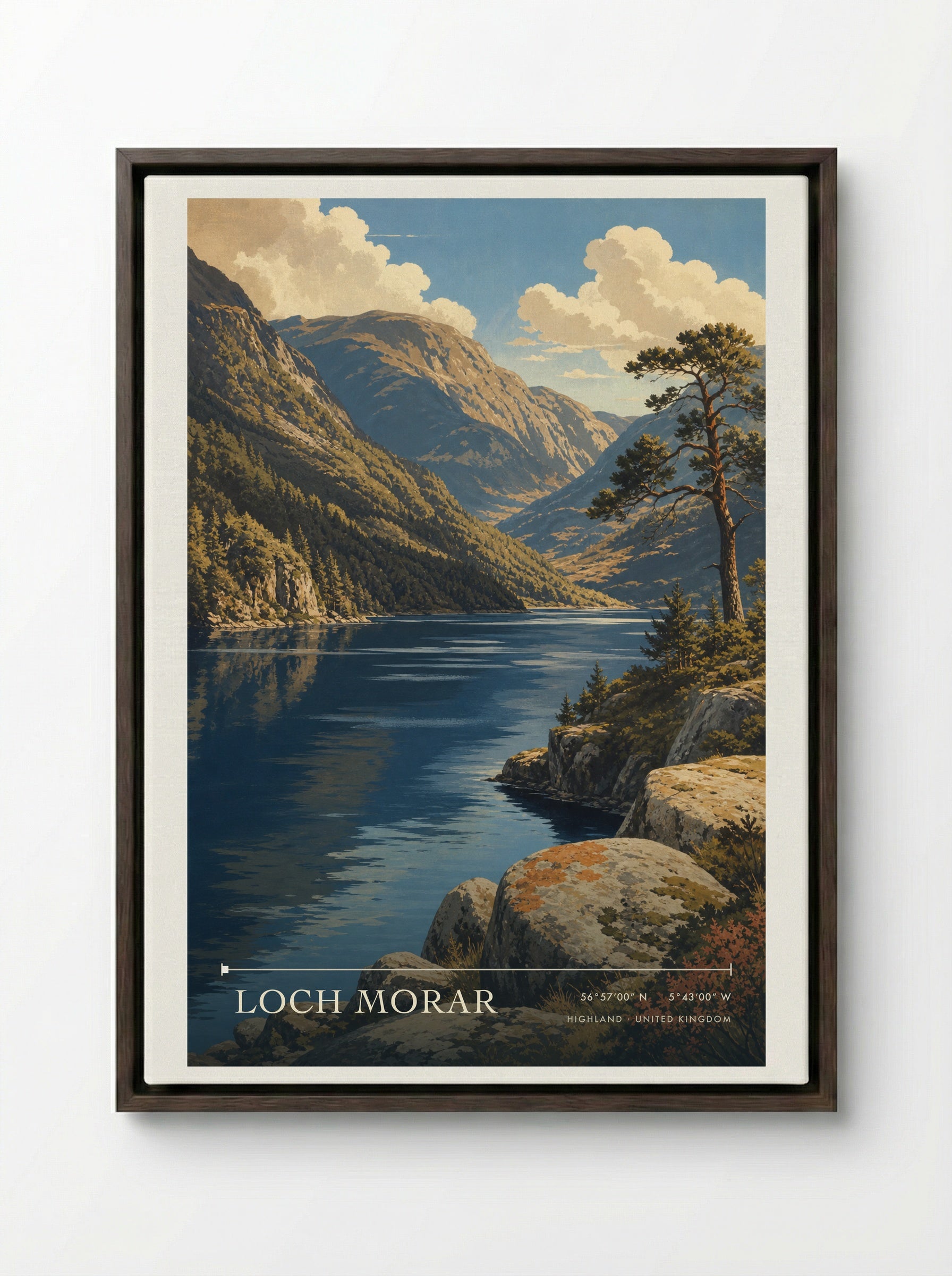 Loch Morar Highland United Kingdom Travel Poster - Framed Canvas Dark Wood