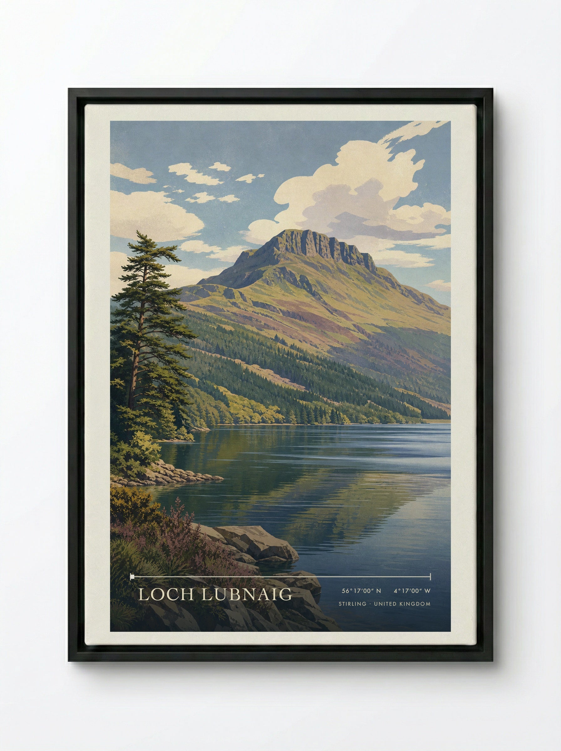 Loch Lubnaig Stirling United Kingdom Travel Poster - Framed Canvas Black