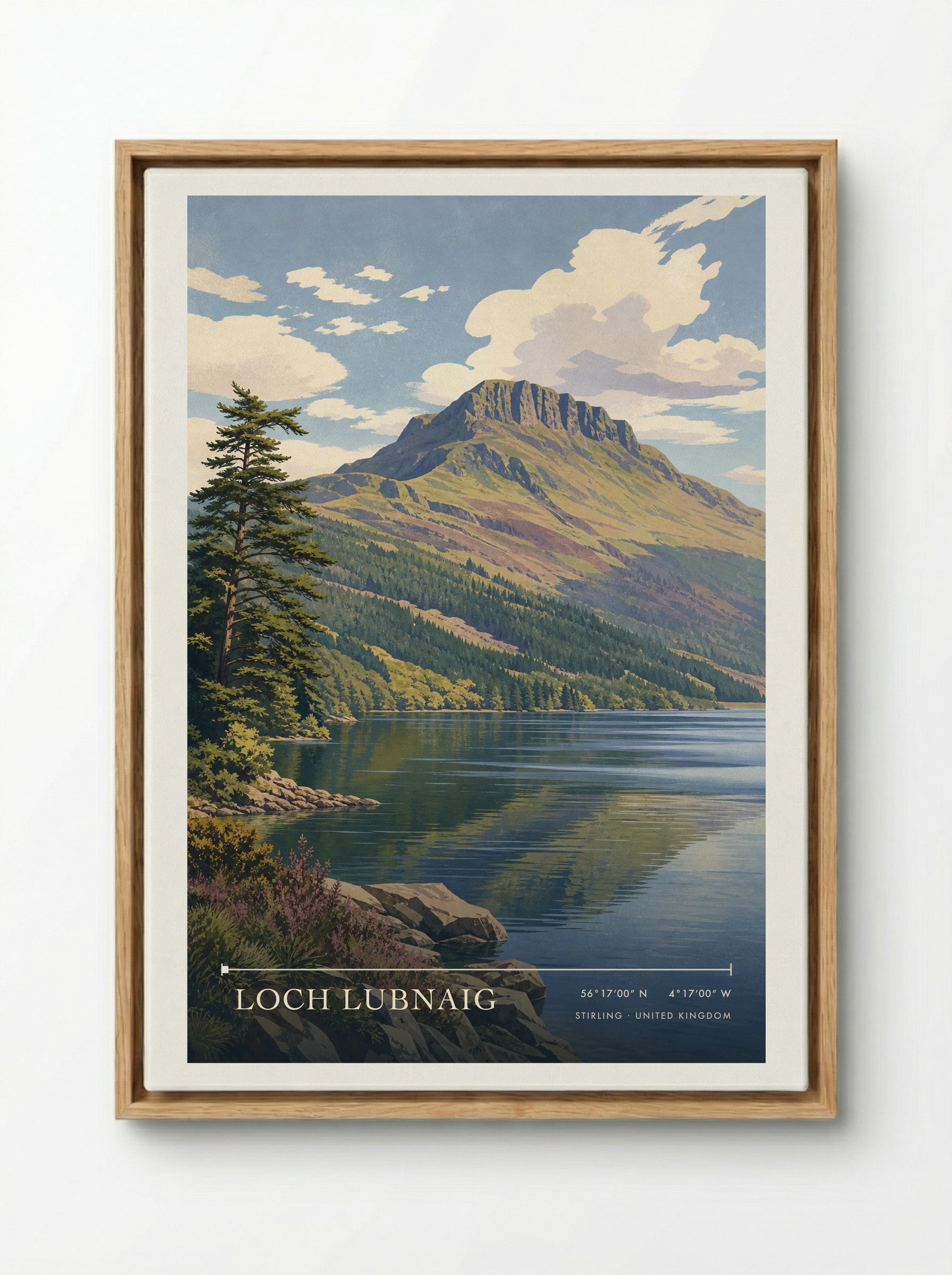 Loch Lubnaig Stirling United Kingdom Travel Poster - Framed Canvas Wood
