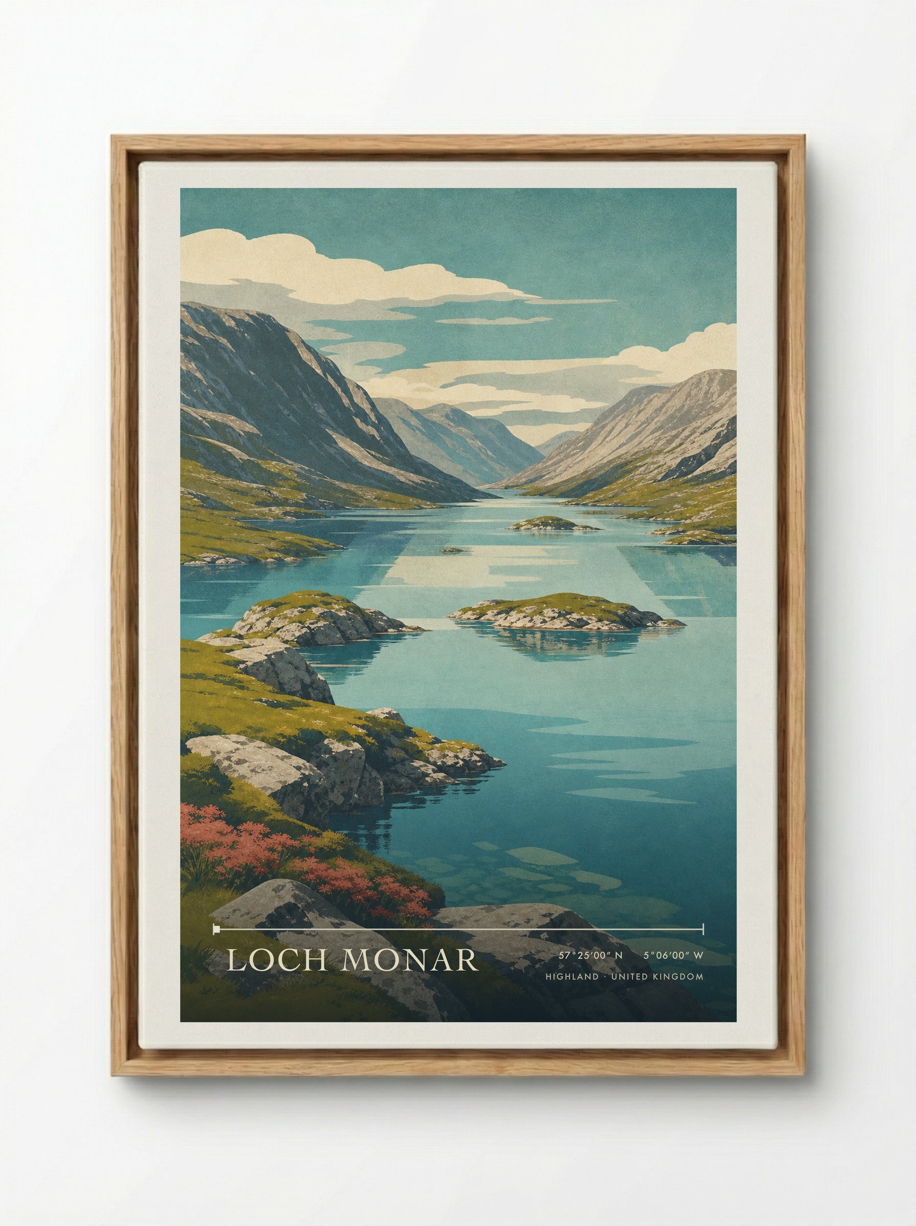 Loch Monar Highland United Kingdom Travel Poster - Framed Canvas Wood